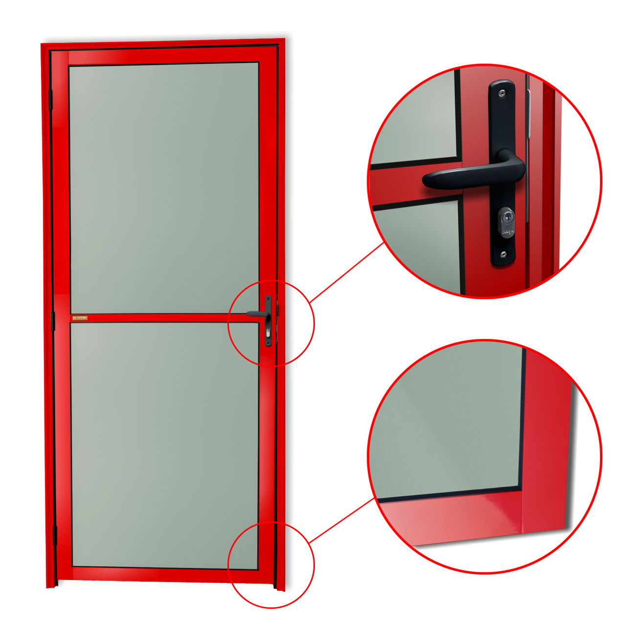 Porta de Alumínio Vidrão Linha Super-25 vermelho
