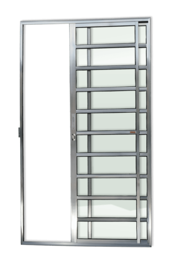 Porta Correr c/travessas de Alumínio 2 Folhas Brilhante