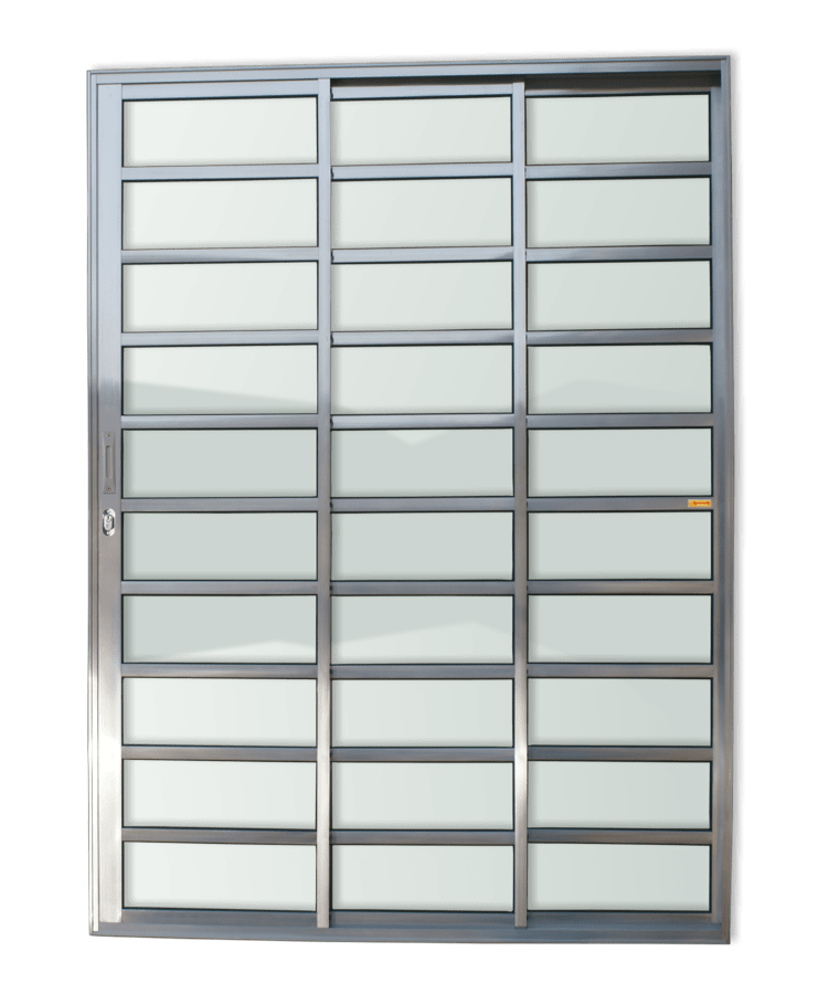 Porta Correr c/travessas de Alumínio 3 Folhas Brilhante