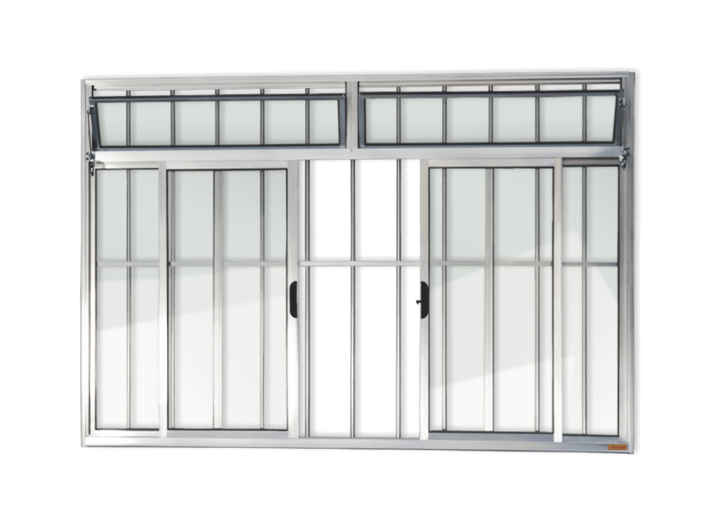 Janela de alumínio 4 Folhas c/basc c/grade Brilhante