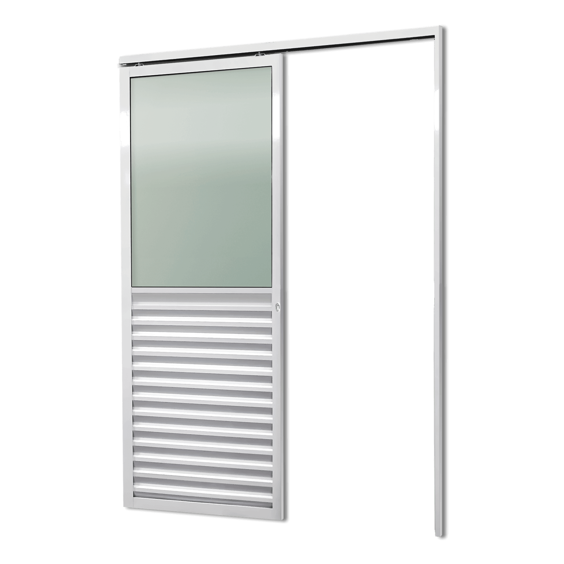 Porta de Alumínio Suspensa Meia Veneziana Linha L-25 Branco