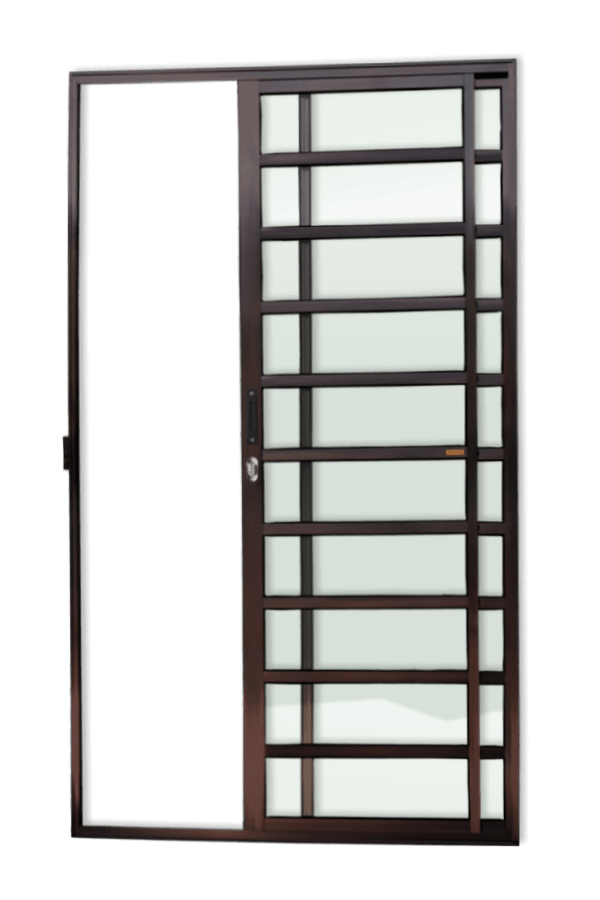 Porta Correr c/travessas de Alumínio 2 Folhas Corten