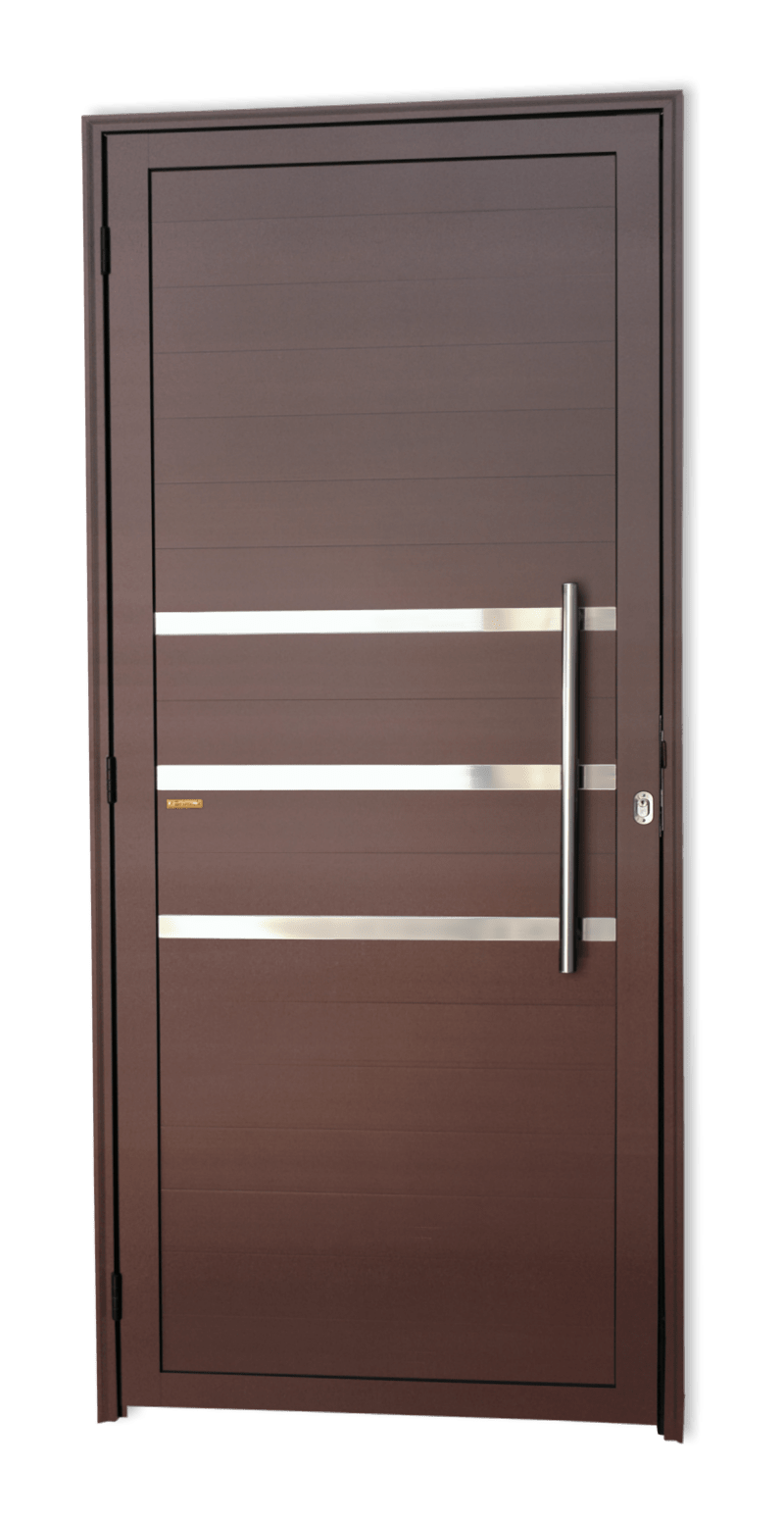 Porta de Alumínio Lambril c/Friso c/Puxador Linha Super-25 Corten
