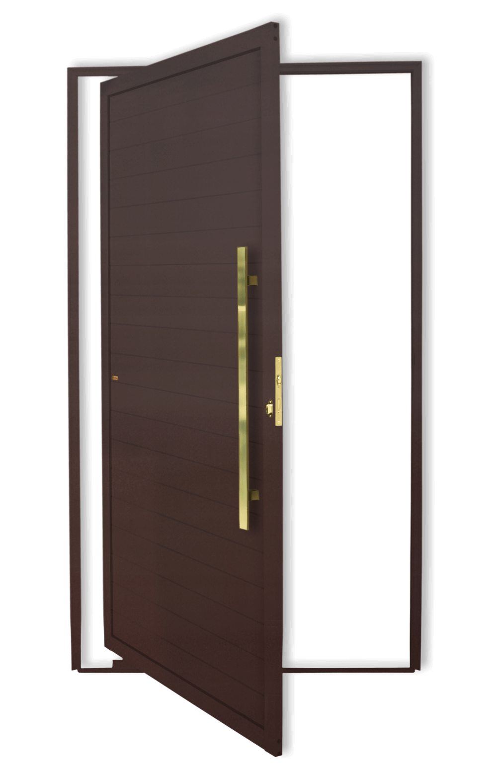 Porta Pivotante de Alumínio Lambril c/Puxador Linha Super-25 corten dourado
