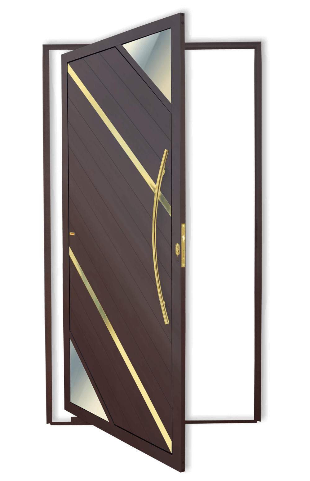 Porta Pivotante de Alumínio Oasis c/Puxador Linha Super-25 Corten Dourado