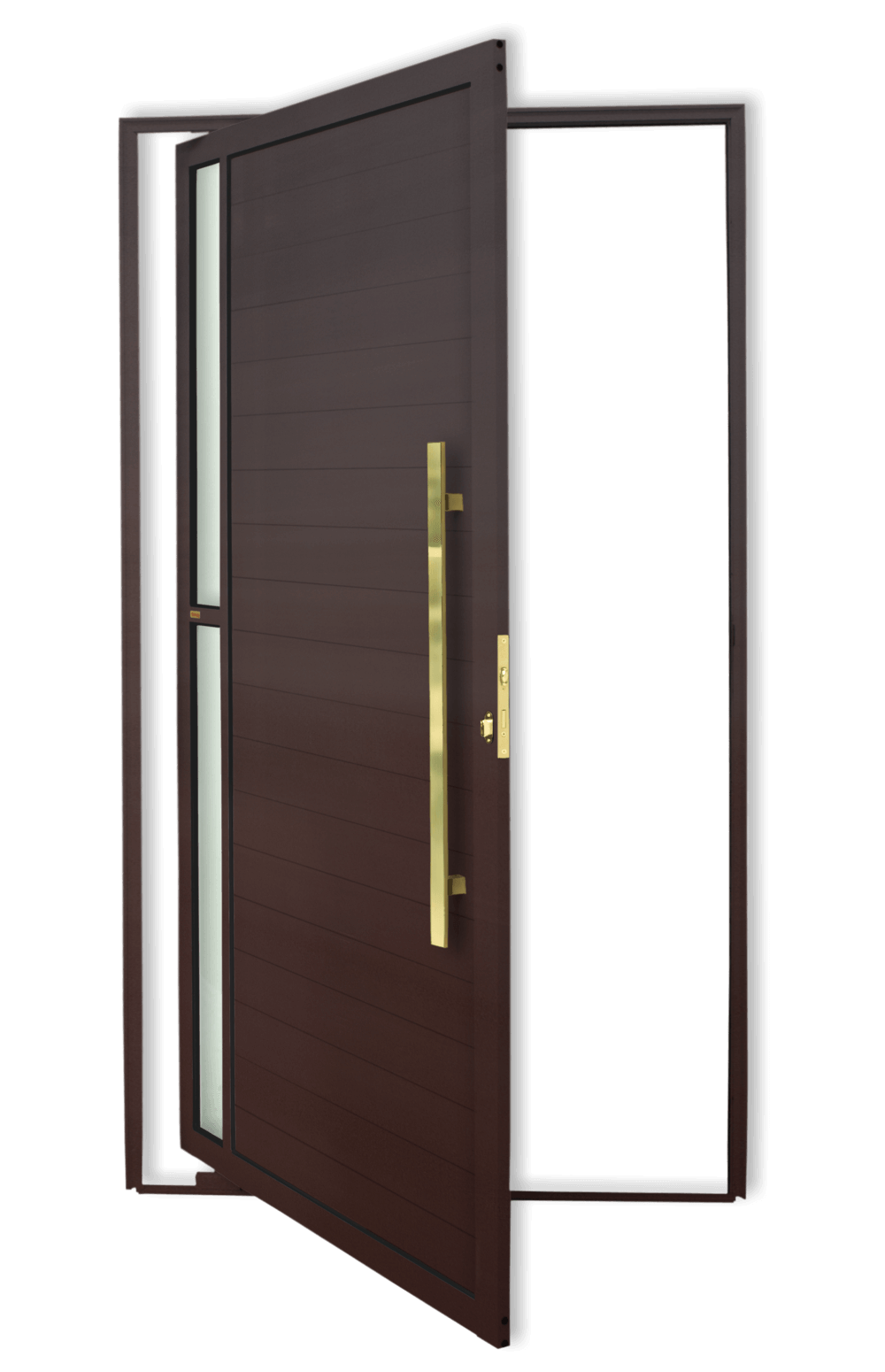 Porta Pivotante de Alumínio Visione c/Puxador Linha Super-25 Corten Dourado