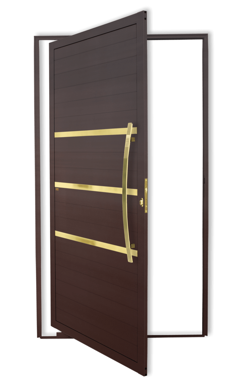 Porta Pivotante de Alumínio Evolution c/Puxador Linha Super-25 corten dourado