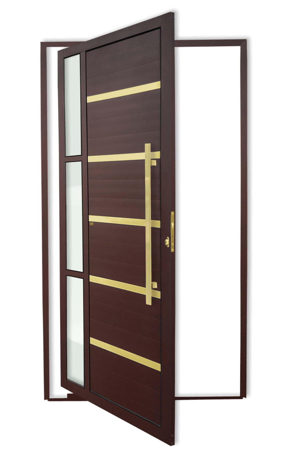 Porta Pivotante de Alumínio Miraggio c/Puxador Linha Super-25 Corten Dourado