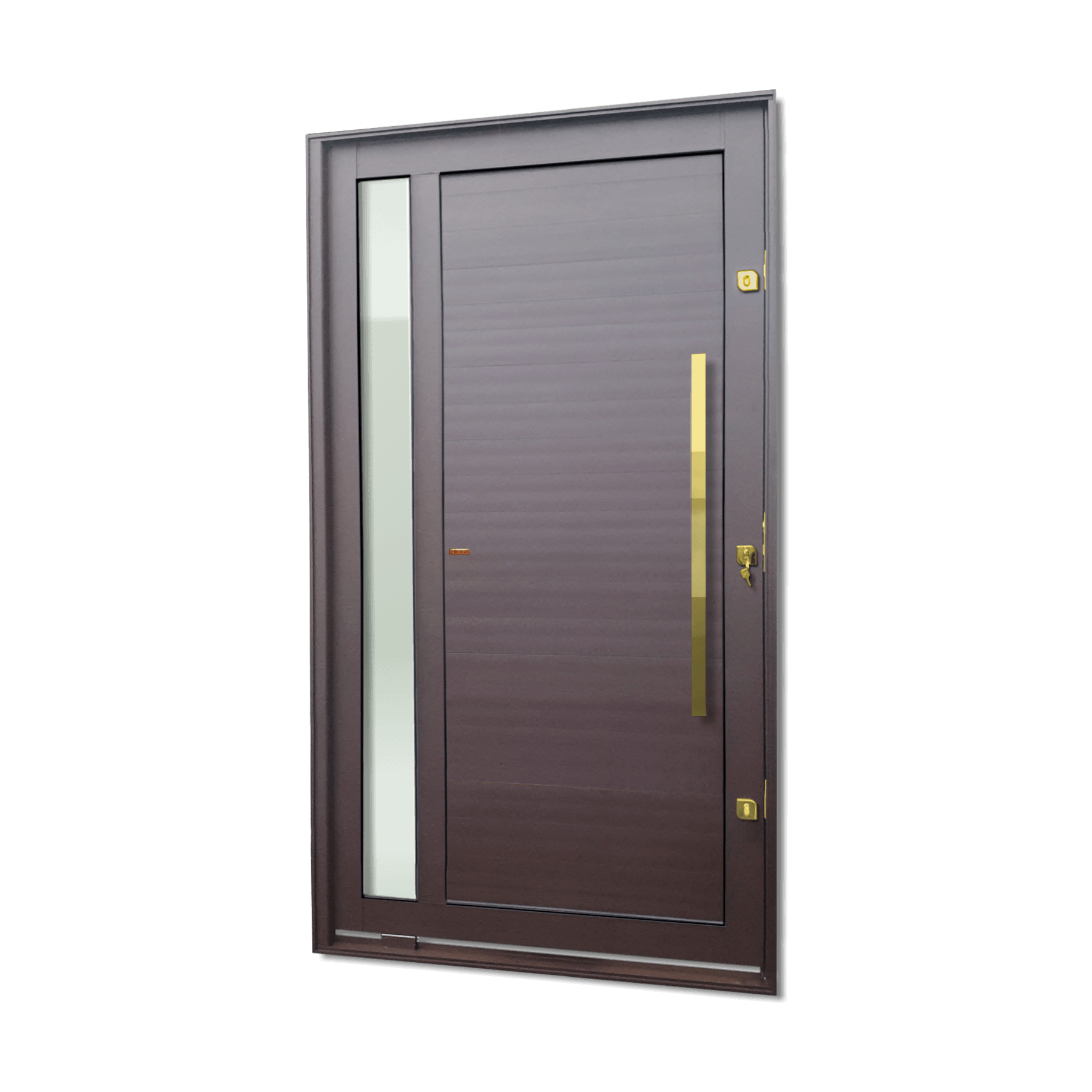 Porta Pivotante de Alumínio Visione c/Puxador Linha Elite Corten Dourado
