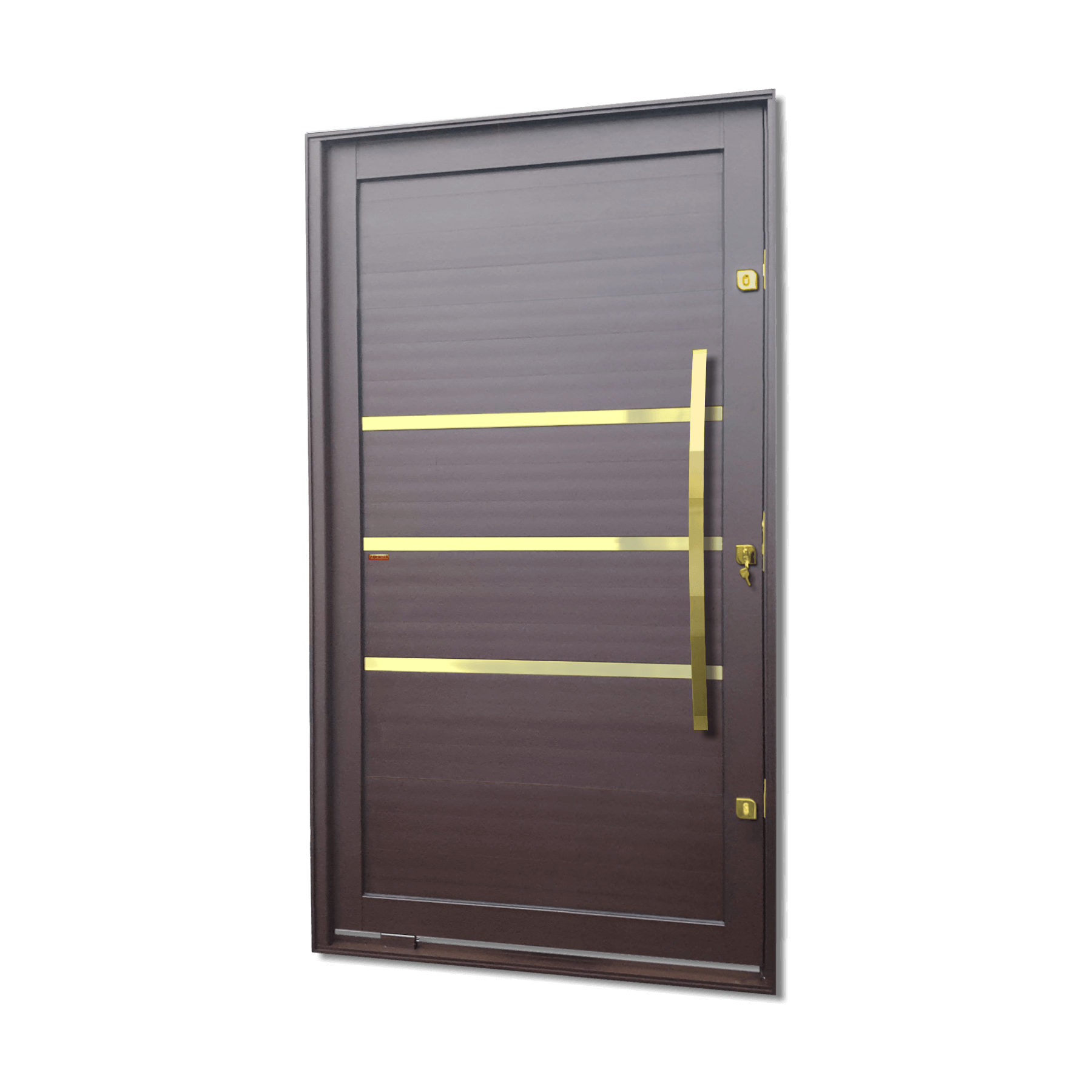 Porta Pivotante de Alumínio Evolution c/Puxador Linha Elite Corten Dourado