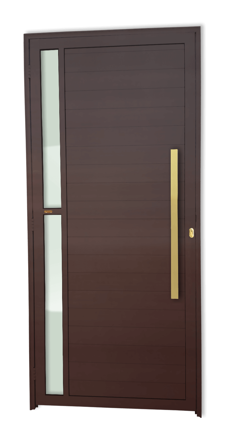 Porta de Alumínio Visione c/Puxador Linha Super-25 corten dourado