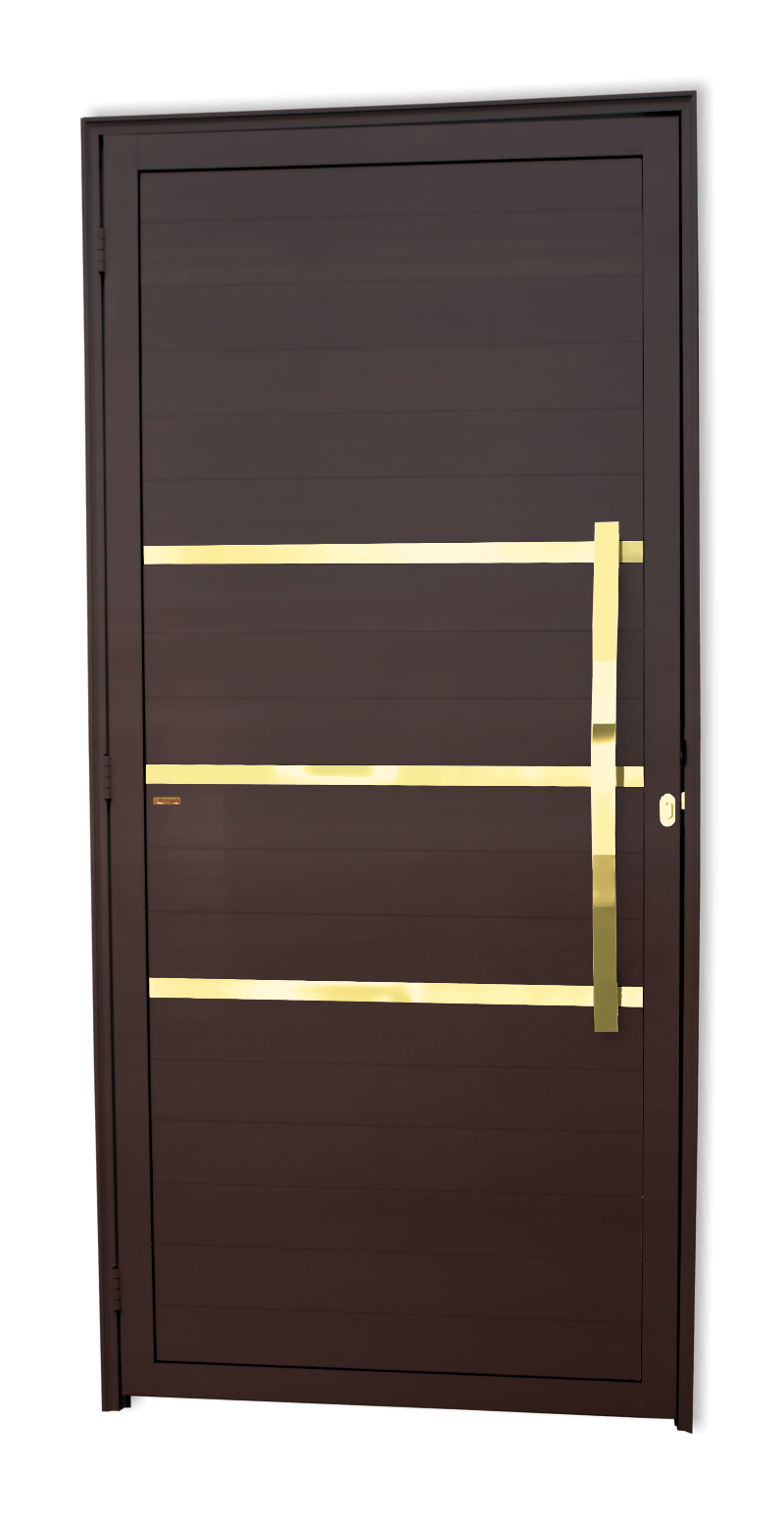Porta de Alumínio Evolution c/Puxador Linha Super-25 corten dourado