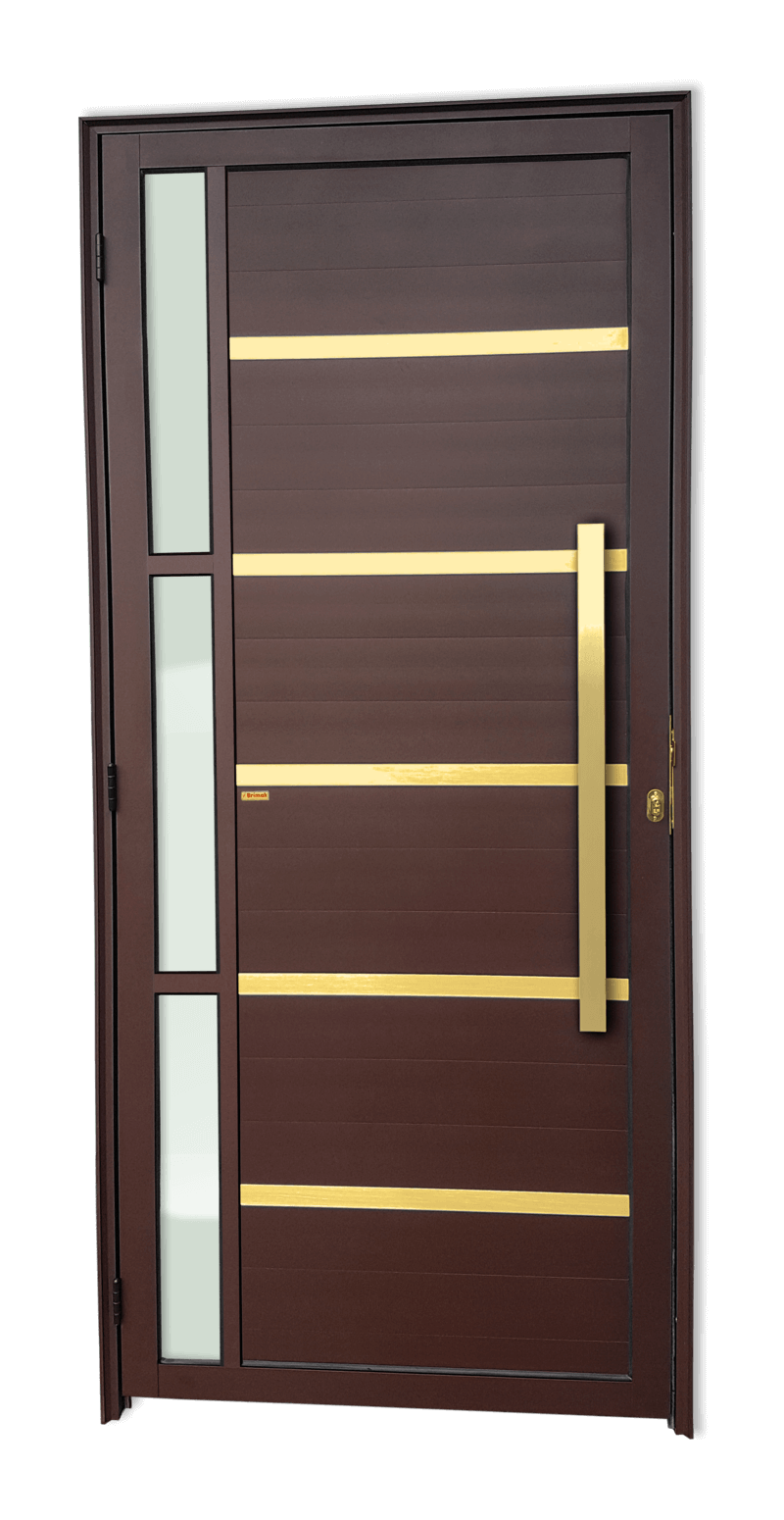 Porta de Alumínio Miraggio c/Puxador Linha Super-25 Corten Dourado