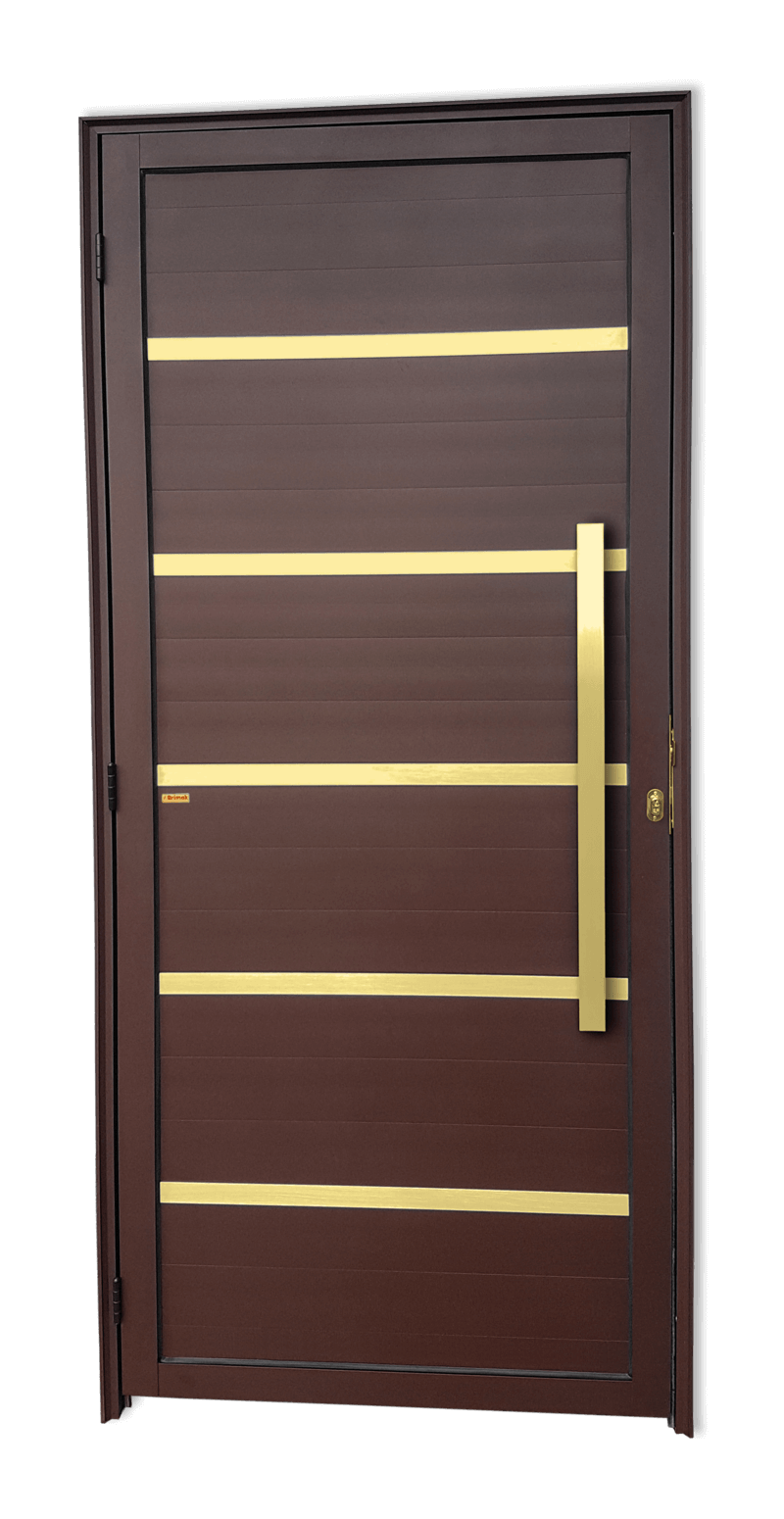 Porta de Alumínio Premium c/Puxador Linha Super-25 Corten Dourado