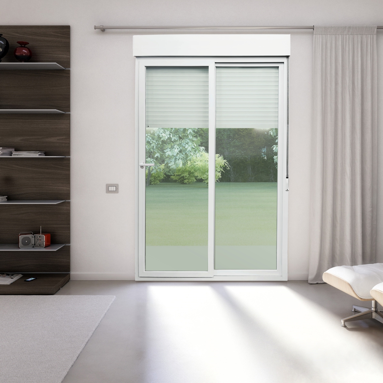 Porta de Correr de PVC com Persiana Integrada 2 Folhas 