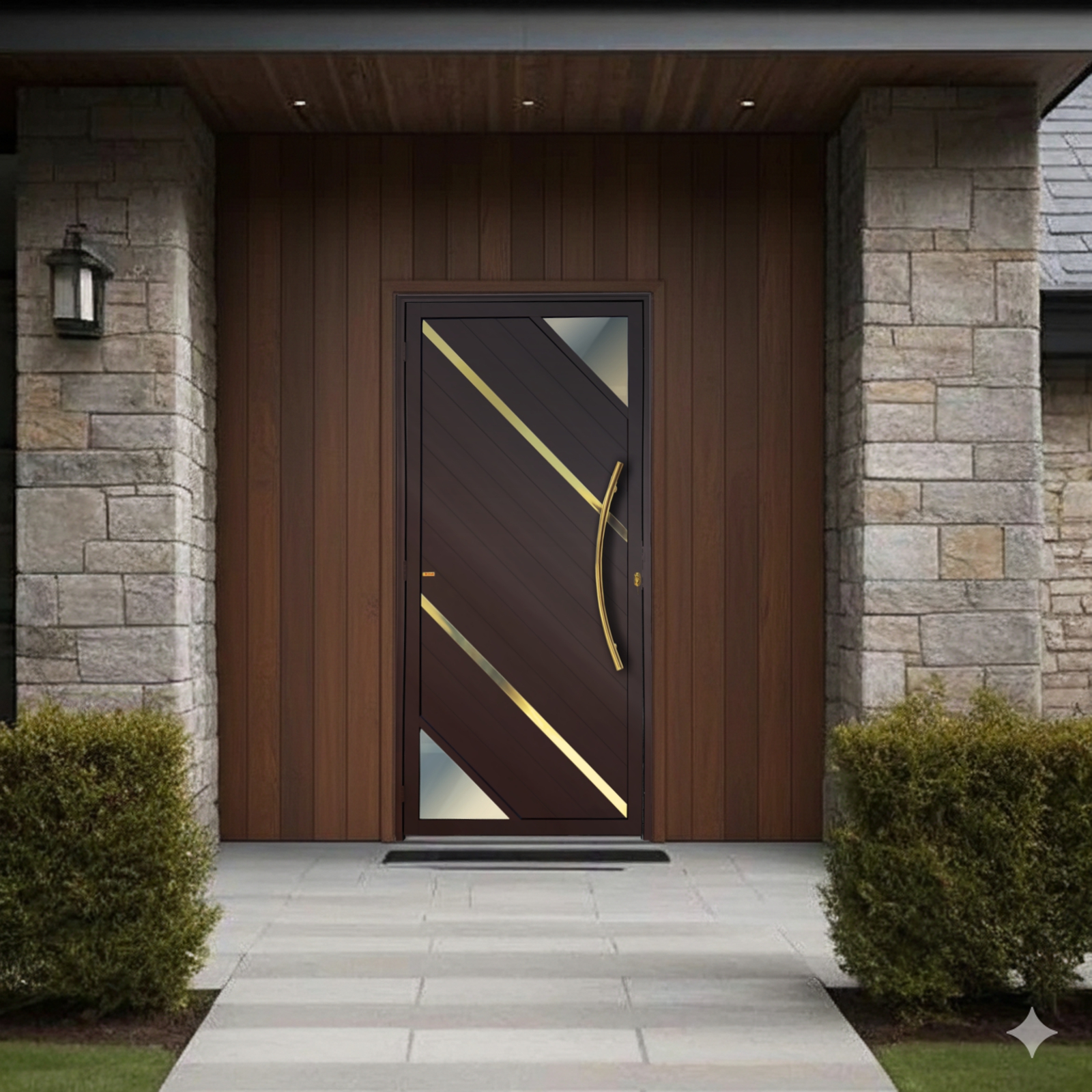Porta Pivotante de Alumínio Oasis c/Puxador Linha Super-25 corten dourado