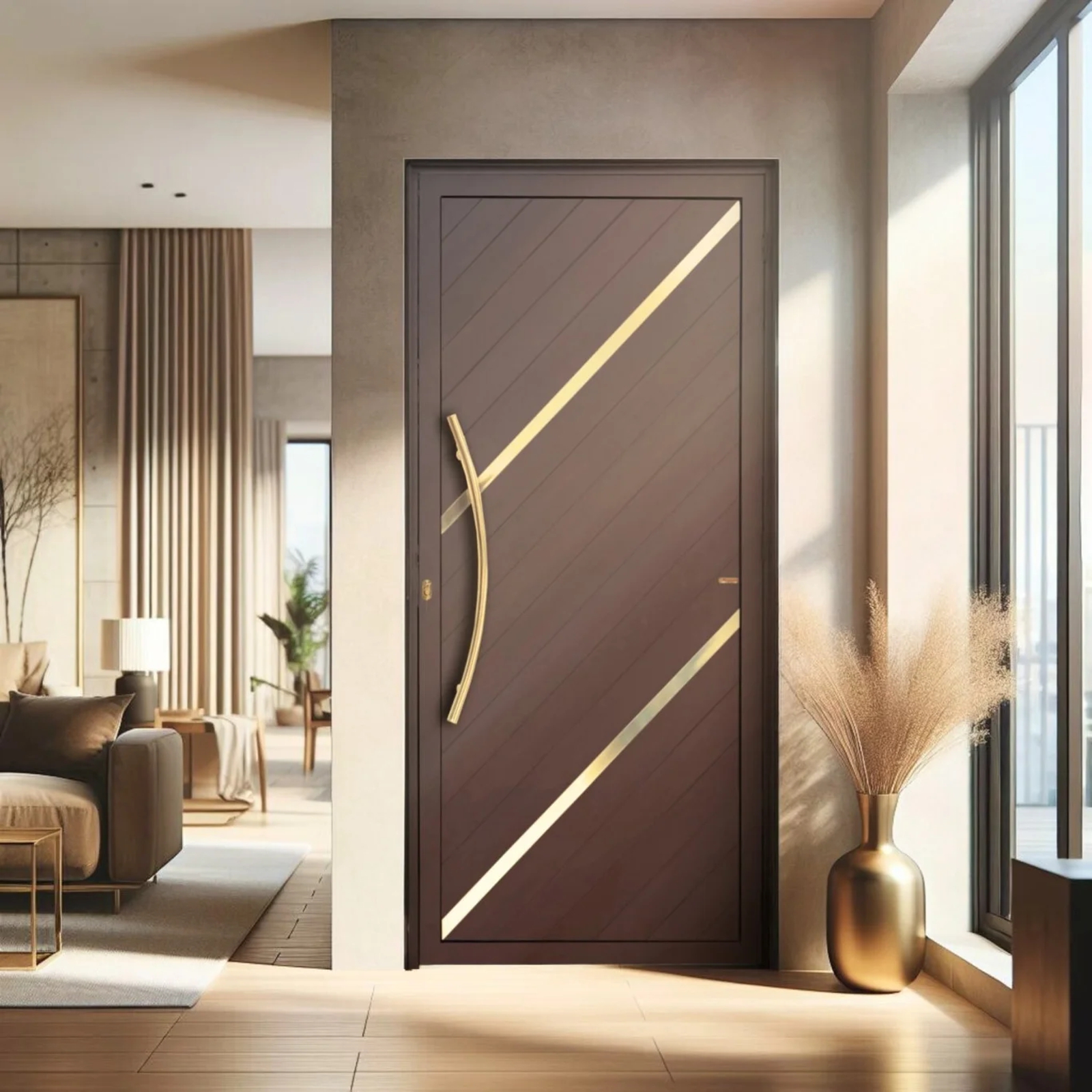 Porta de Alumínio Duna c/Puxador Linha Super-25 corten dourado