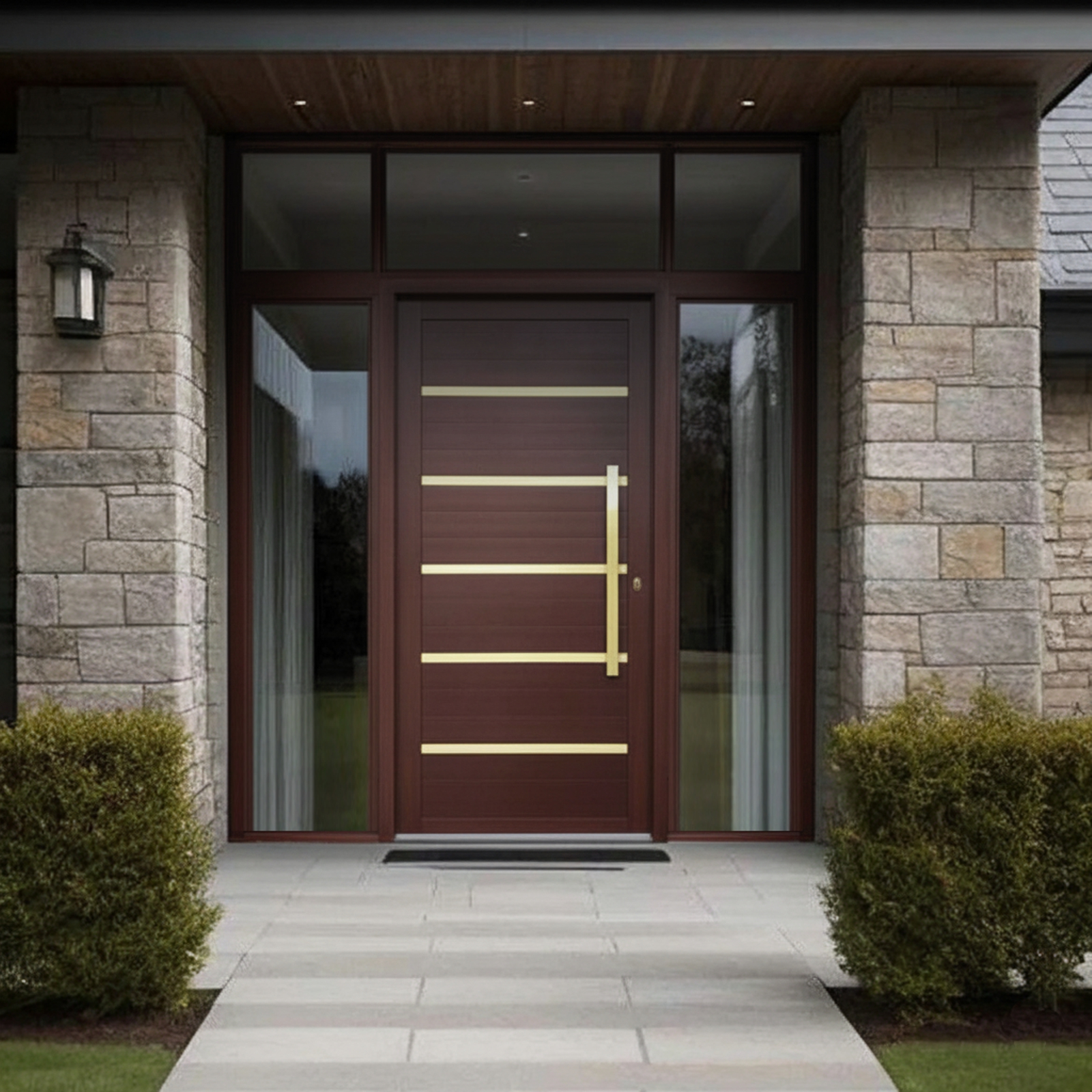 Porta de Alumínio Premium c/Puxador Linha Super-25 corten dourado