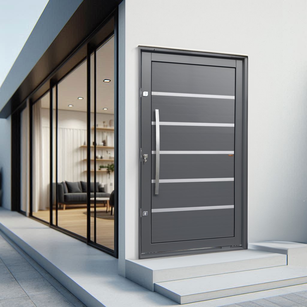 Porta Pivotante de Alumínio Premium c/Puxador Linha Elite cinza