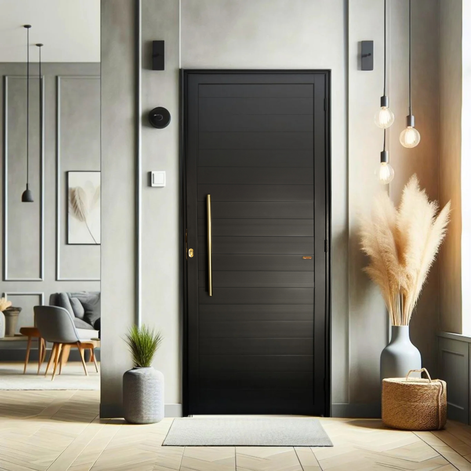 Porta de Alumínio Lambril c/Puxador Linha Super-25 preto dourado
