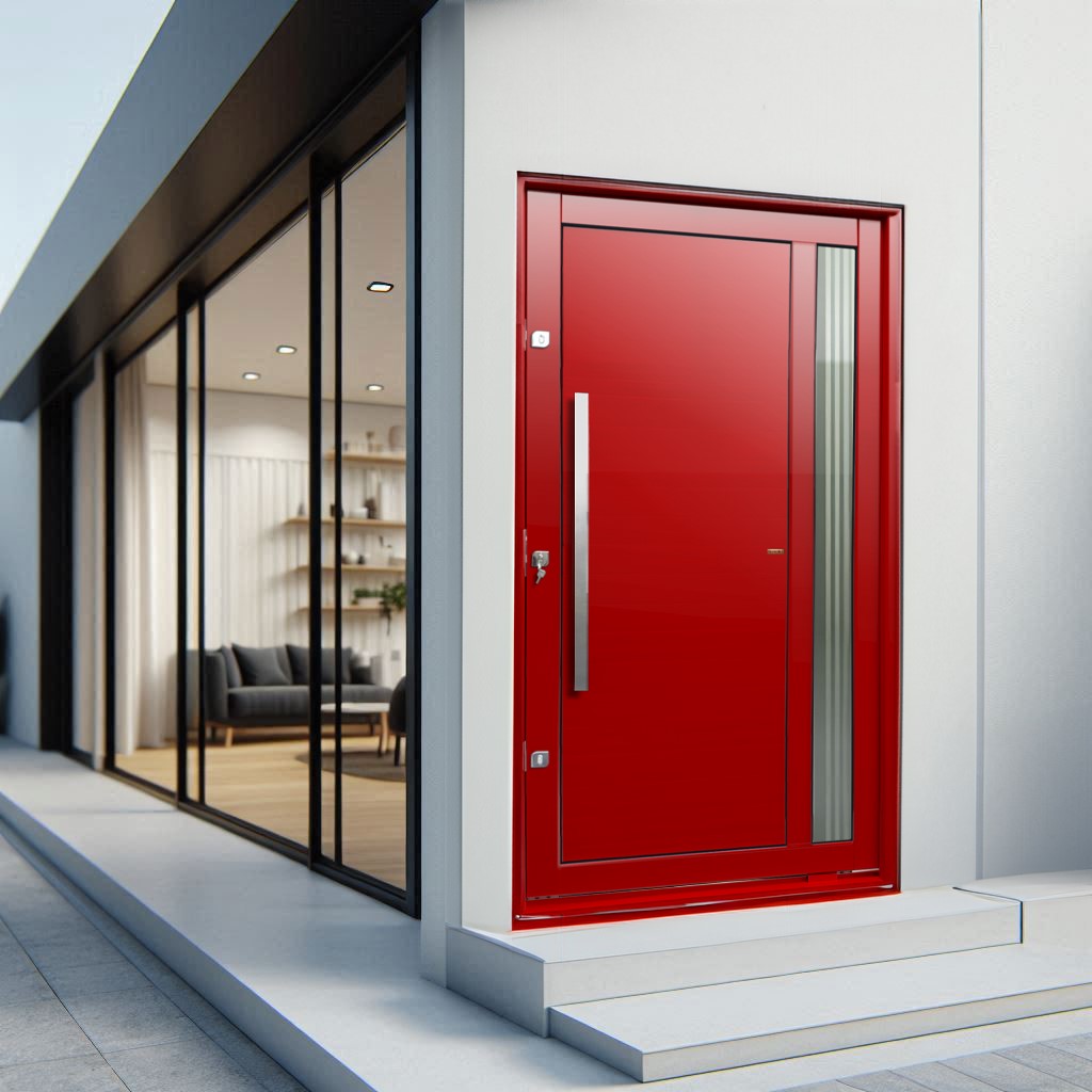 Porta Pivotante de Alumínio Visione c/Puxador Linha Elite vermelho