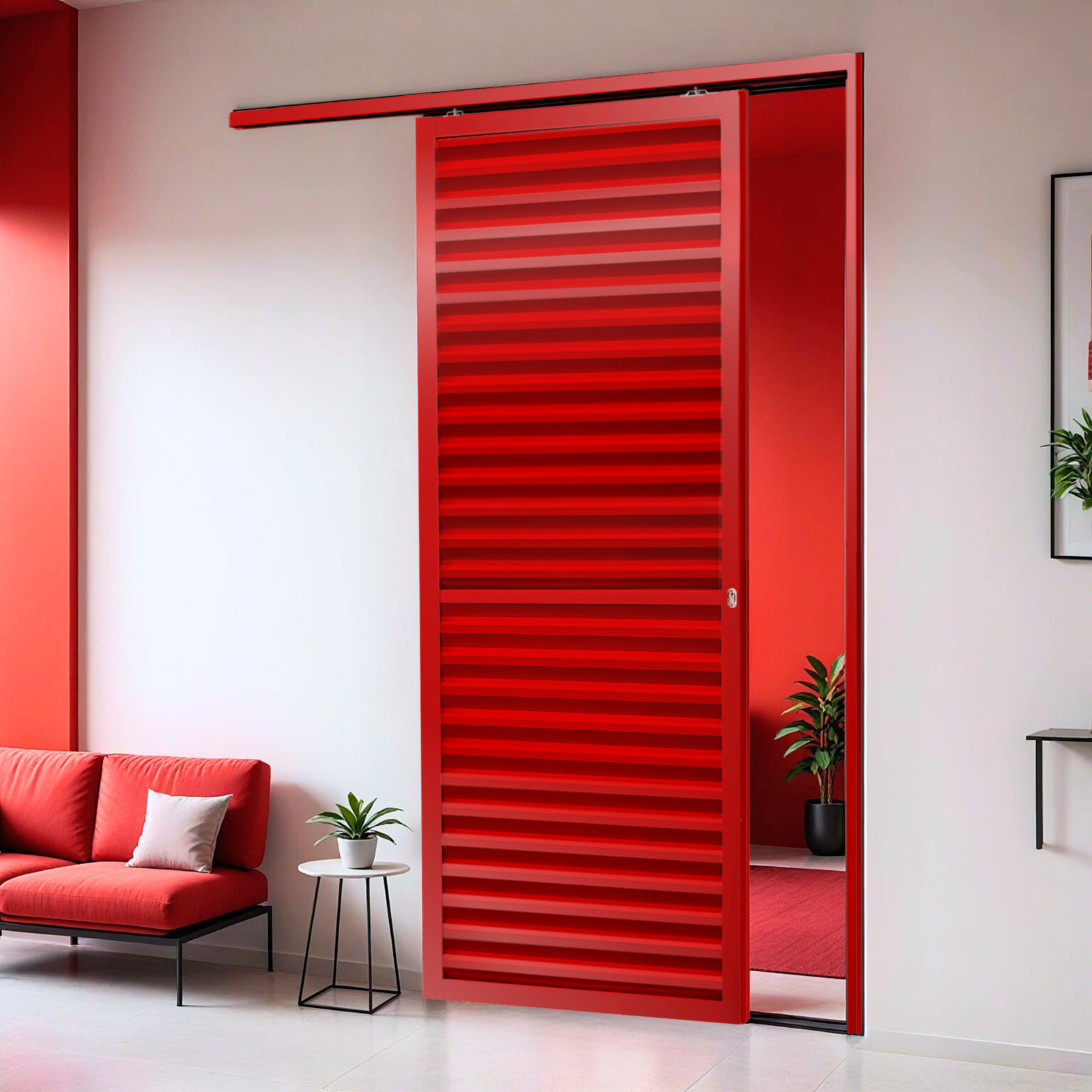 Porta de Alumínio Suspensa Veneziana Linha L-25 vermelho