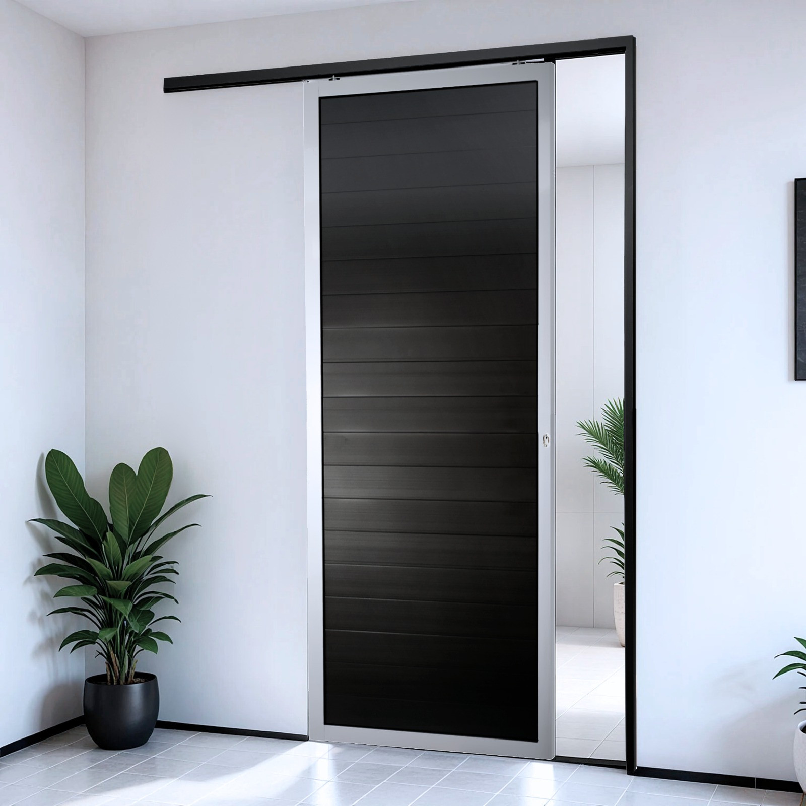 Porta de Alumínio Suspensa Lambril Linha L-25 mix preto