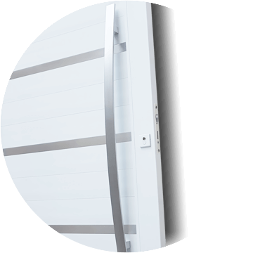 detalhe do puxador da porta pivotante premium PVC