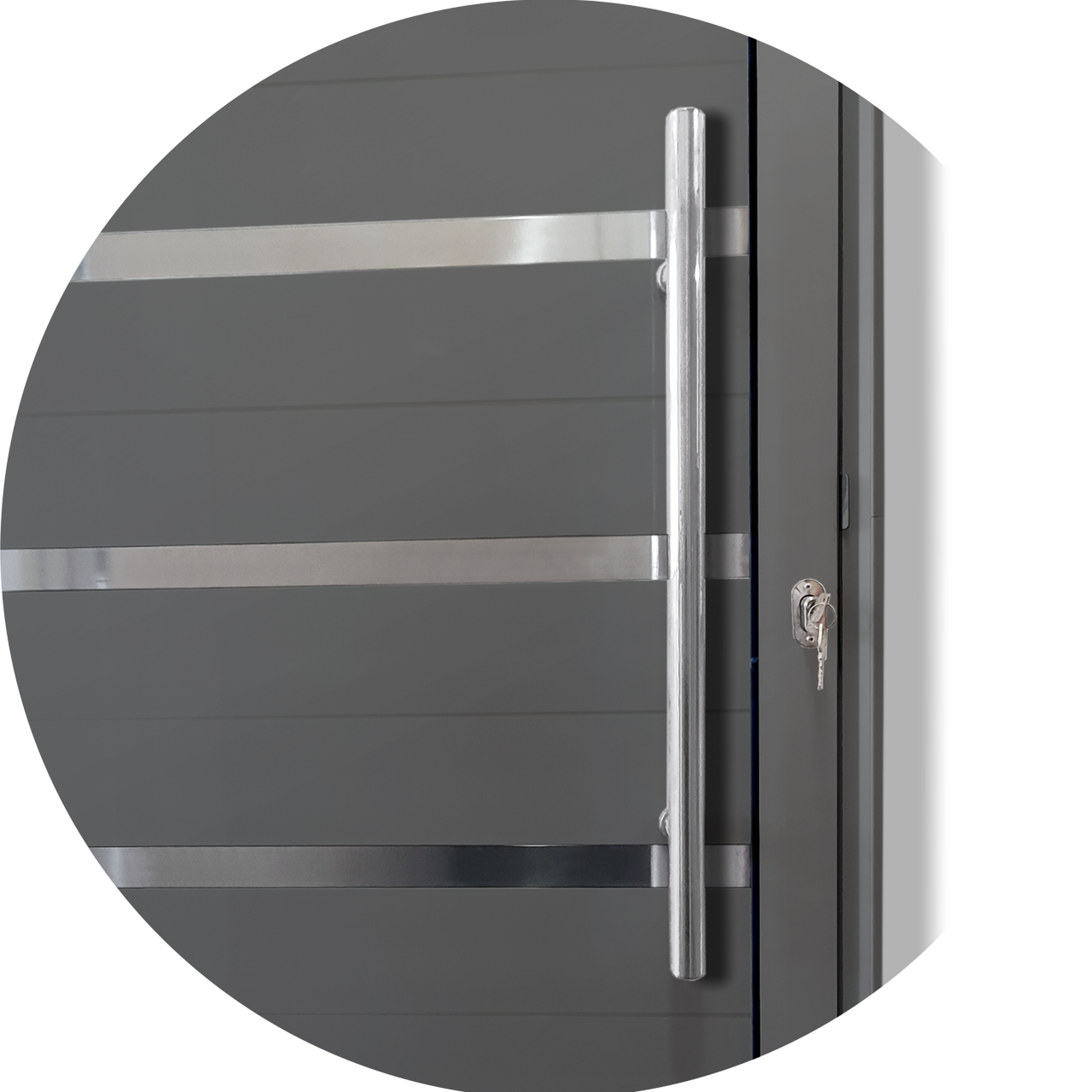 Porta de Alumínio Lambril c/Friso c/Puxador Linha Super-25 cinza