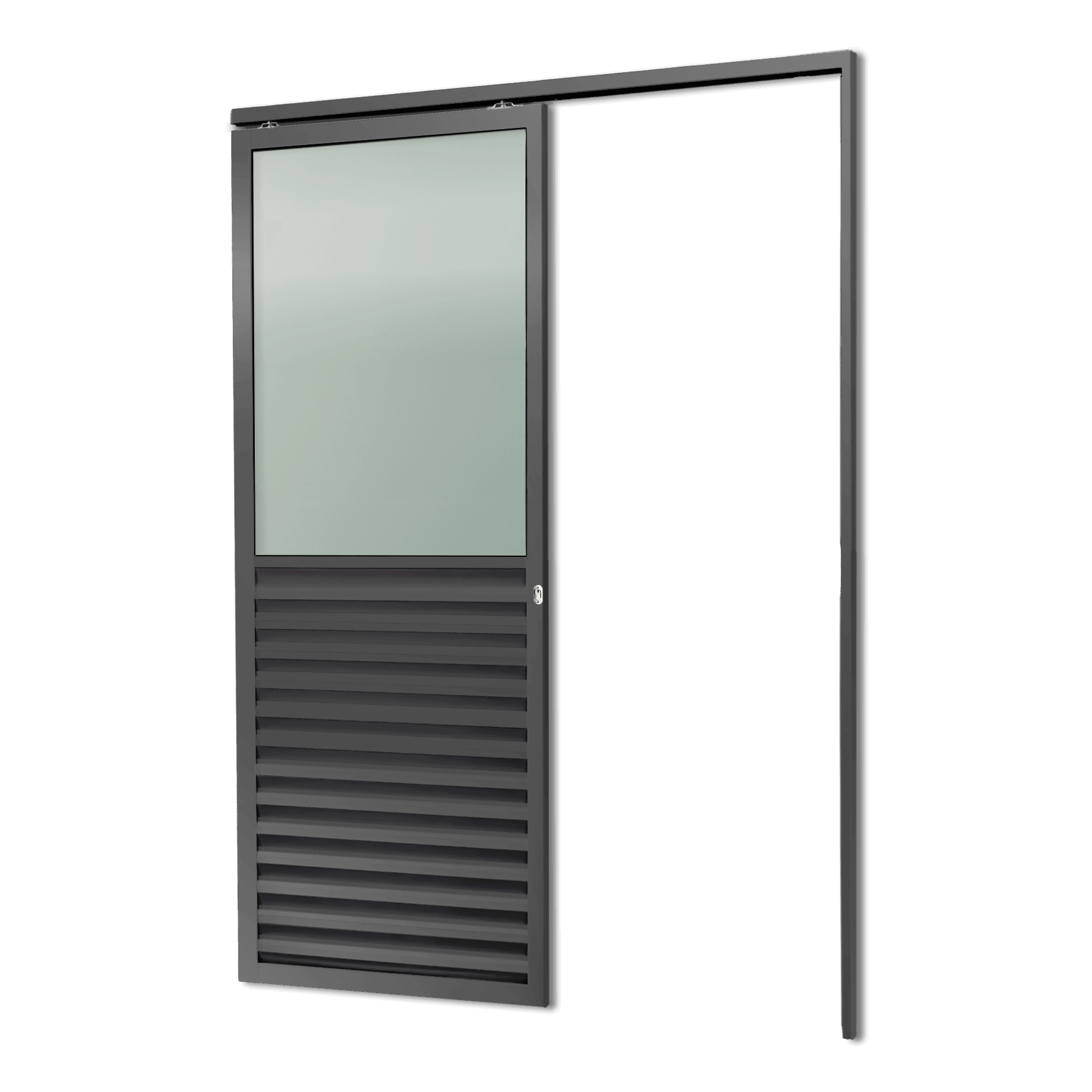 Porta de Alumínio Suspensa Meia Veneziana Linha L-25 Cinza