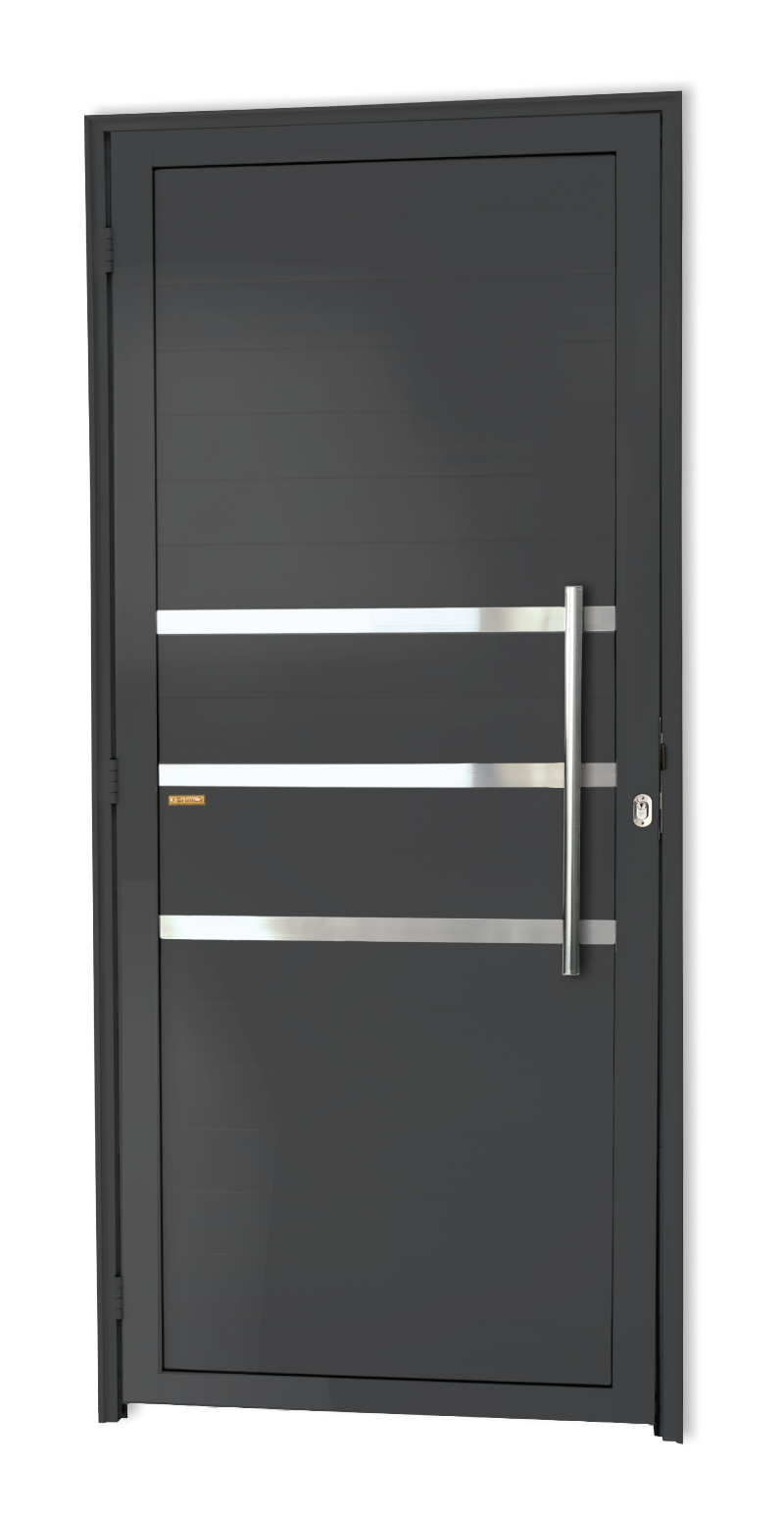 Porta de Alumínio Lambril c/Friso c/Puxador Linha Super-25 Cinza