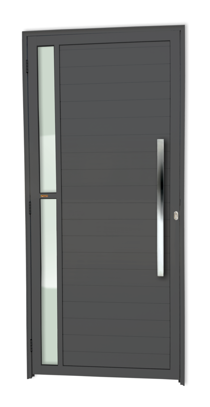 Porta de Alumínio Visione c/Puxador Linha Super-25 Cinza