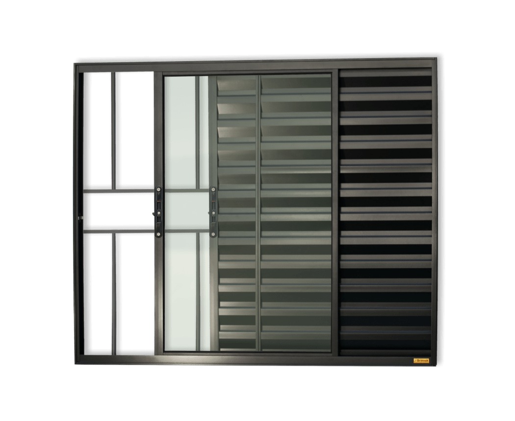 Veneziana de Alumínio 3 Folhas com grade Preto