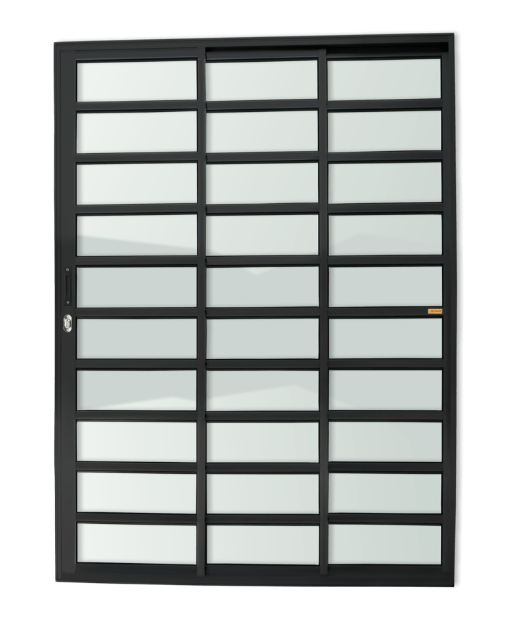 Porta Correr c/travessas de Alumínio 3 Folhas Preto