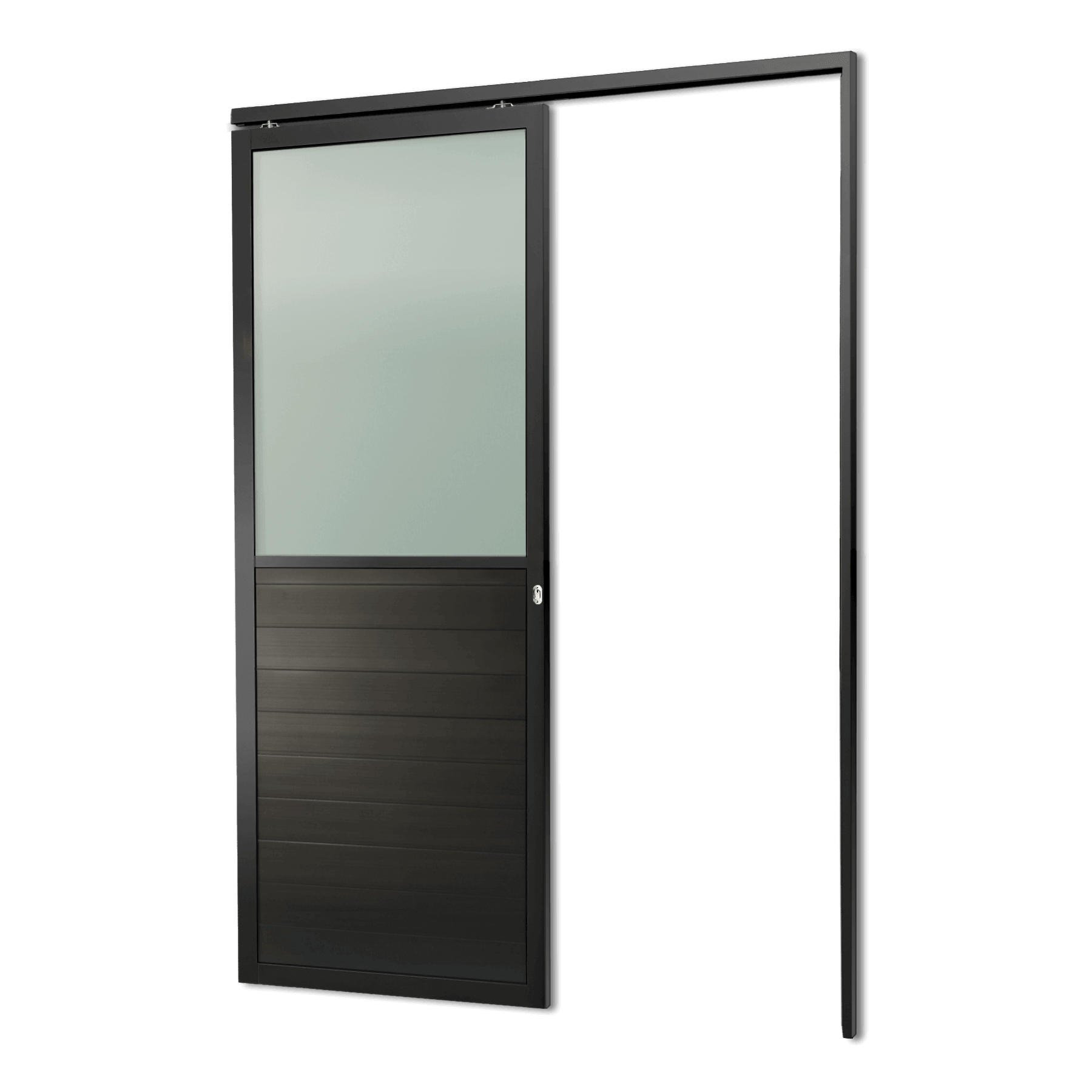 Porta de Alumínio Suspensa Meia Lambril Linha L-25 Preto