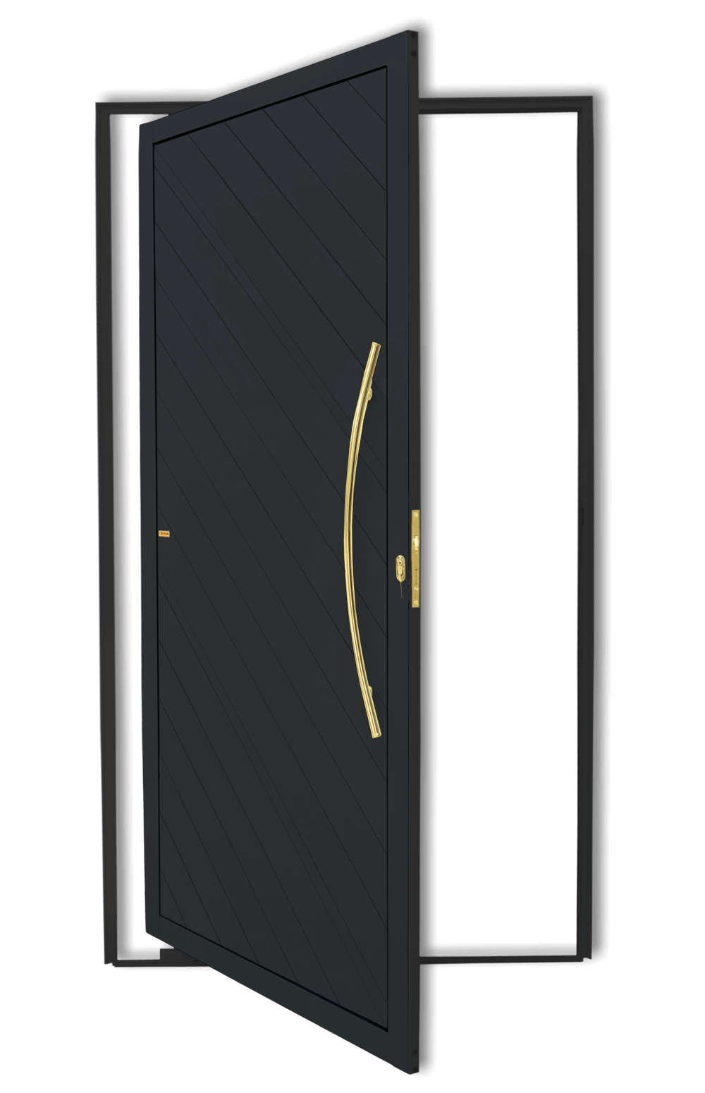 Porta Pivotante de Alumínio Savana c/Puxador Linha Super-25 preto dourado