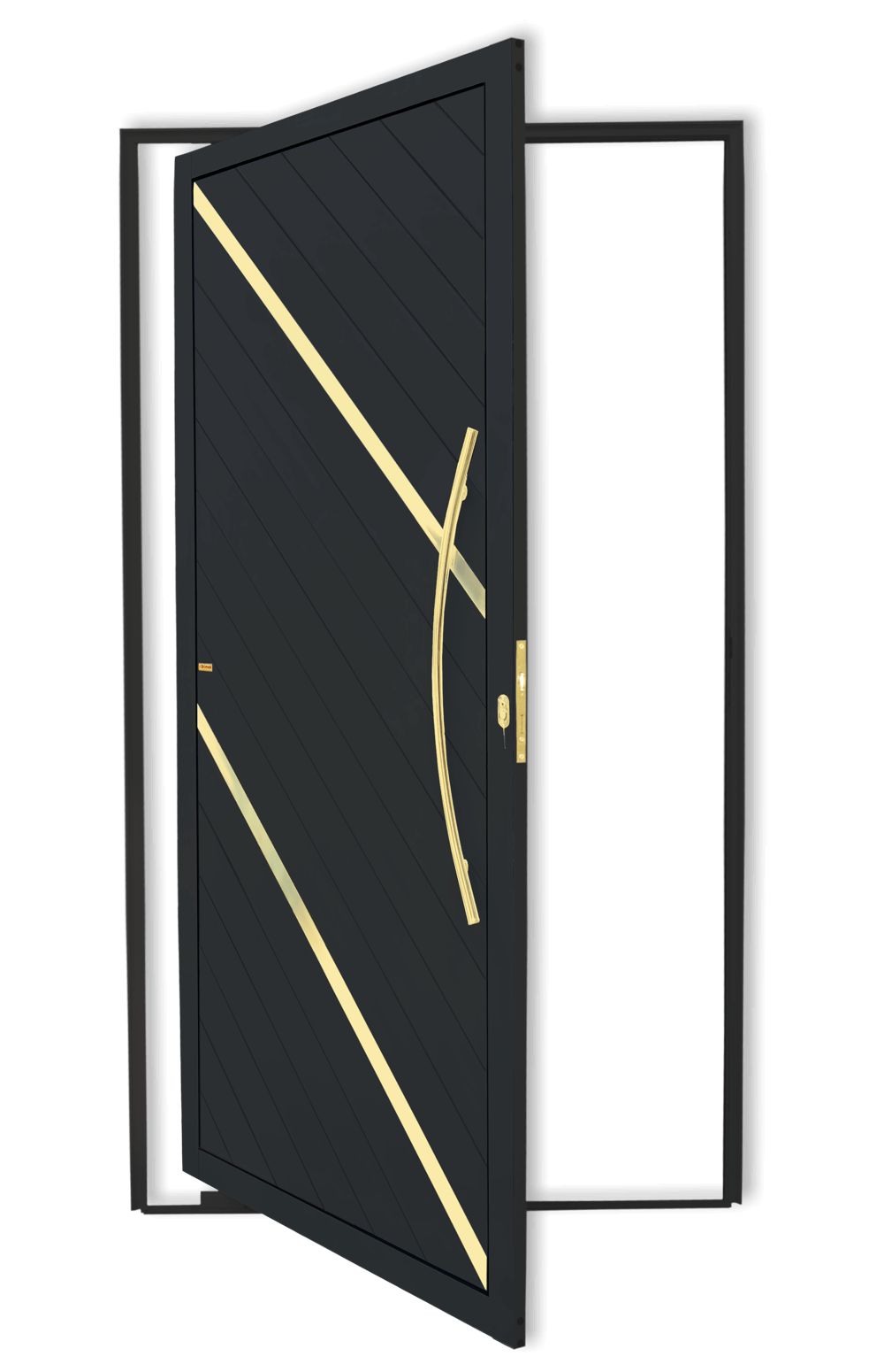 Porta Pivotante de Alumínio Duna c/Puxador Linha Super-25 preto dourado