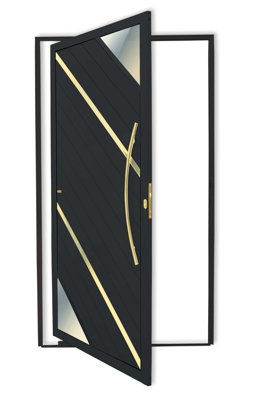Porta Pivotante de Alumínio Oasis c/Puxador Linha Super-25 Preto Dourado