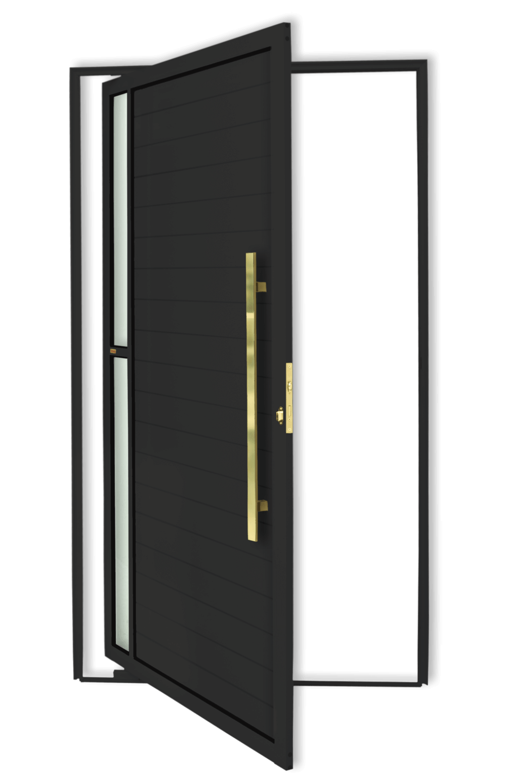 Porta Pivotante de Alumínio Visione c/Puxador Linha Super-25 Preto Dourado