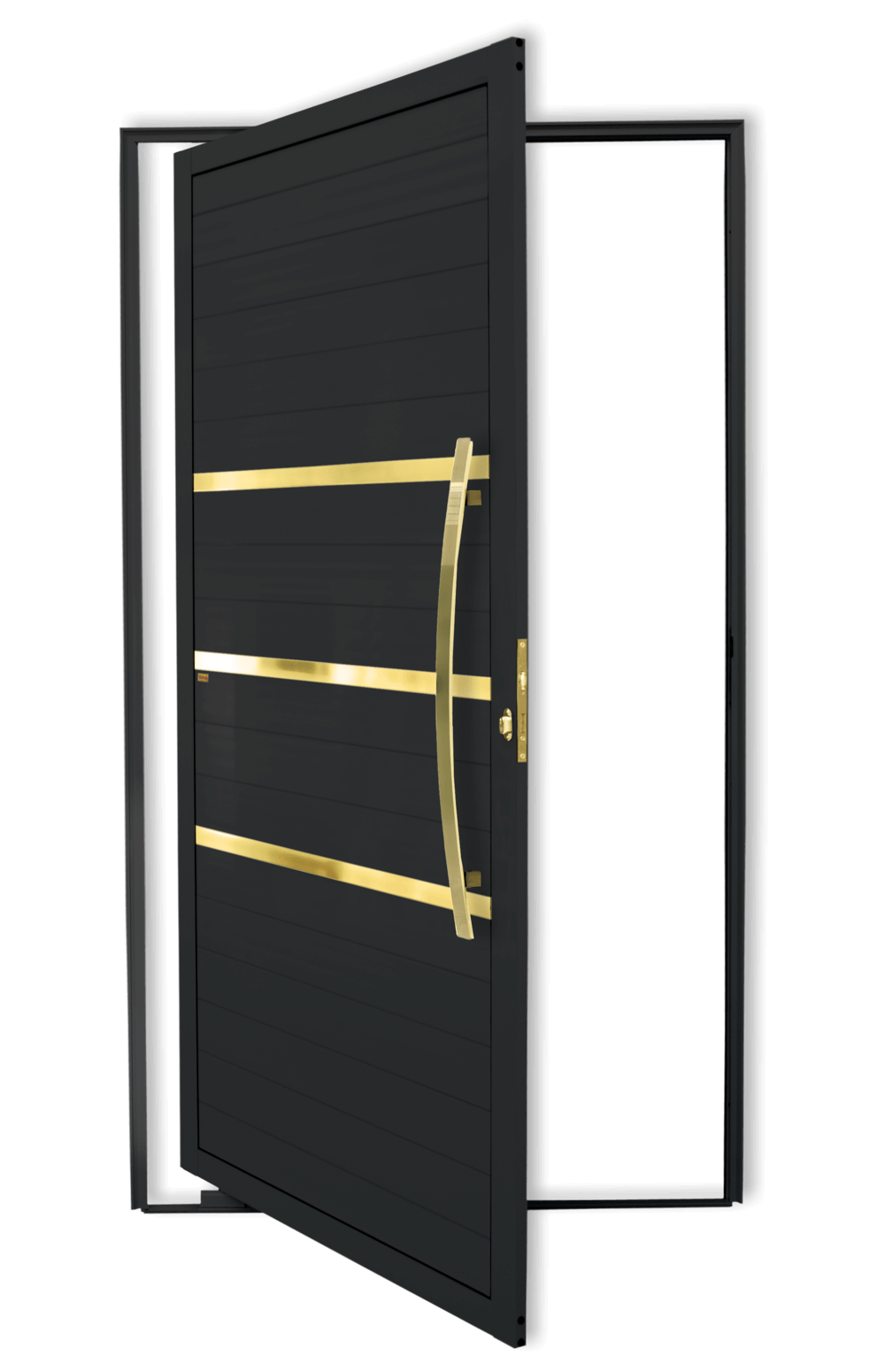Porta Pivotante de Alumínio Evolution c/Puxador Linha Super-25 preto dourado