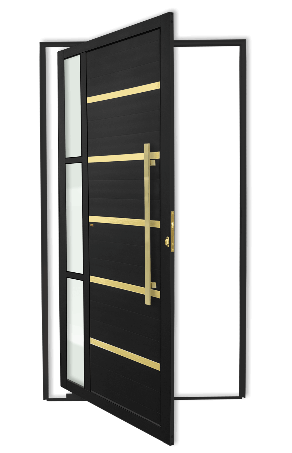 Porta Pivotante de Alumínio Miraggio c/Puxador Linha Super-25 preto dourado