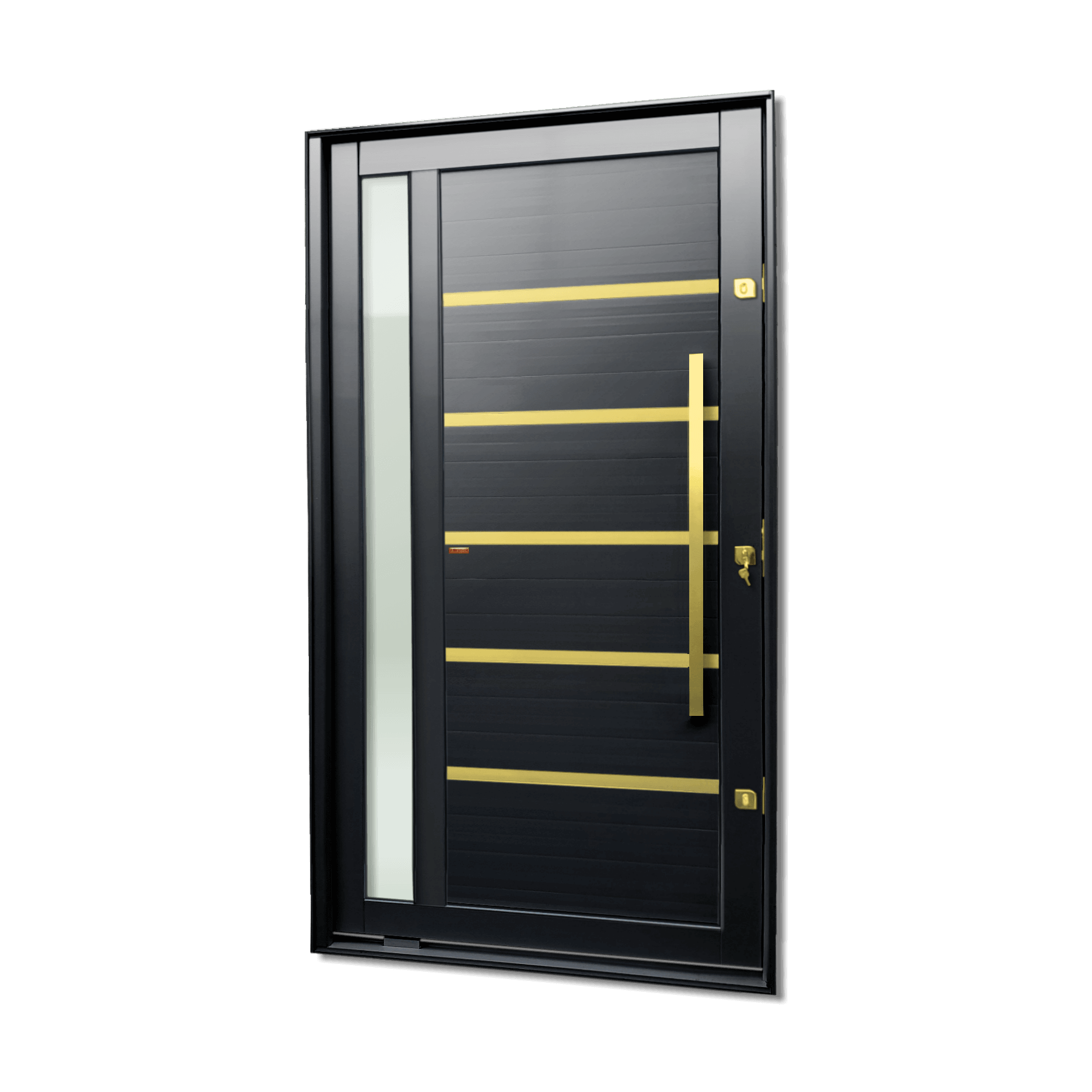 Porta Pivotante de Alumínio Miraggio c/Puxador Linha Elite Preto Dourado