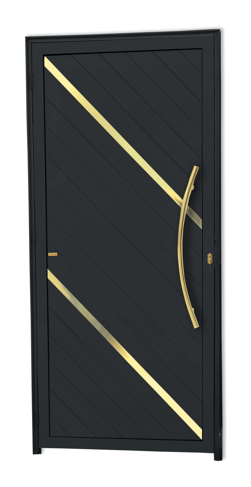 Porta de Alumínio Duna c/Puxador Linha Super-25 Preto Dourado