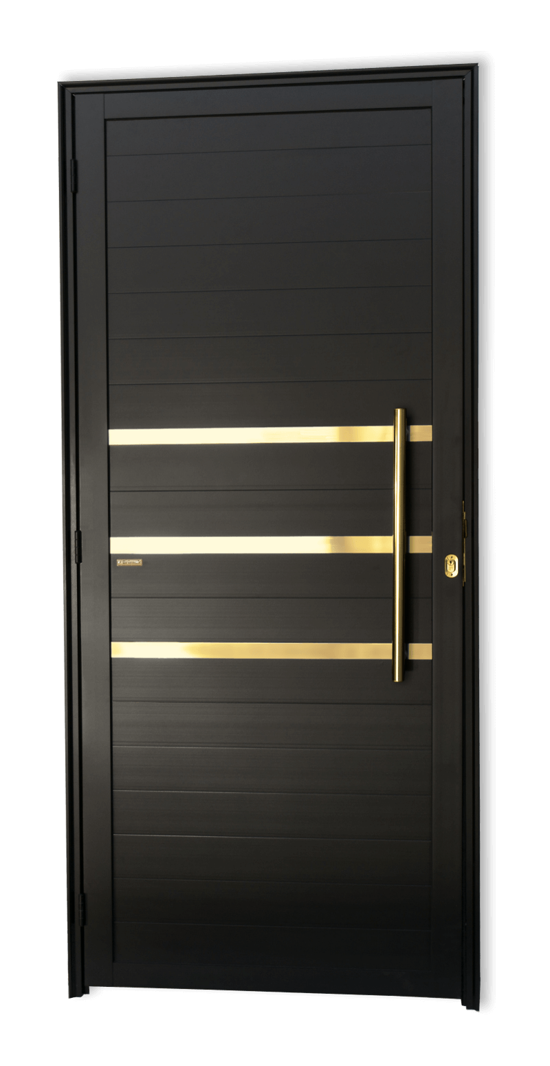 Porta de Alumínio Lambril c/Friso c/Puxador Linha Super-25 Preto Dourado