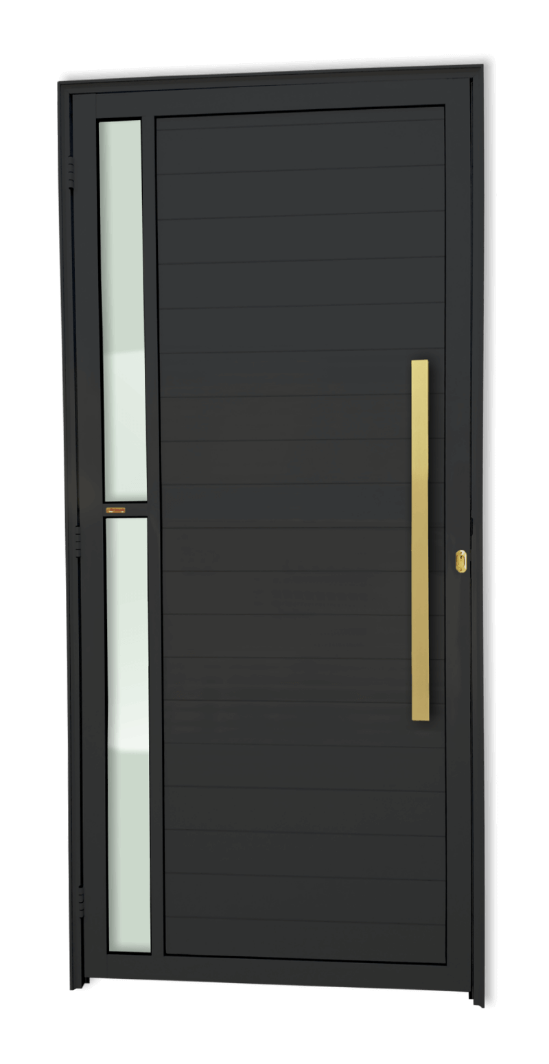 Porta de Alumínio Visione c/Puxador Linha Super-25 Preto Dourado