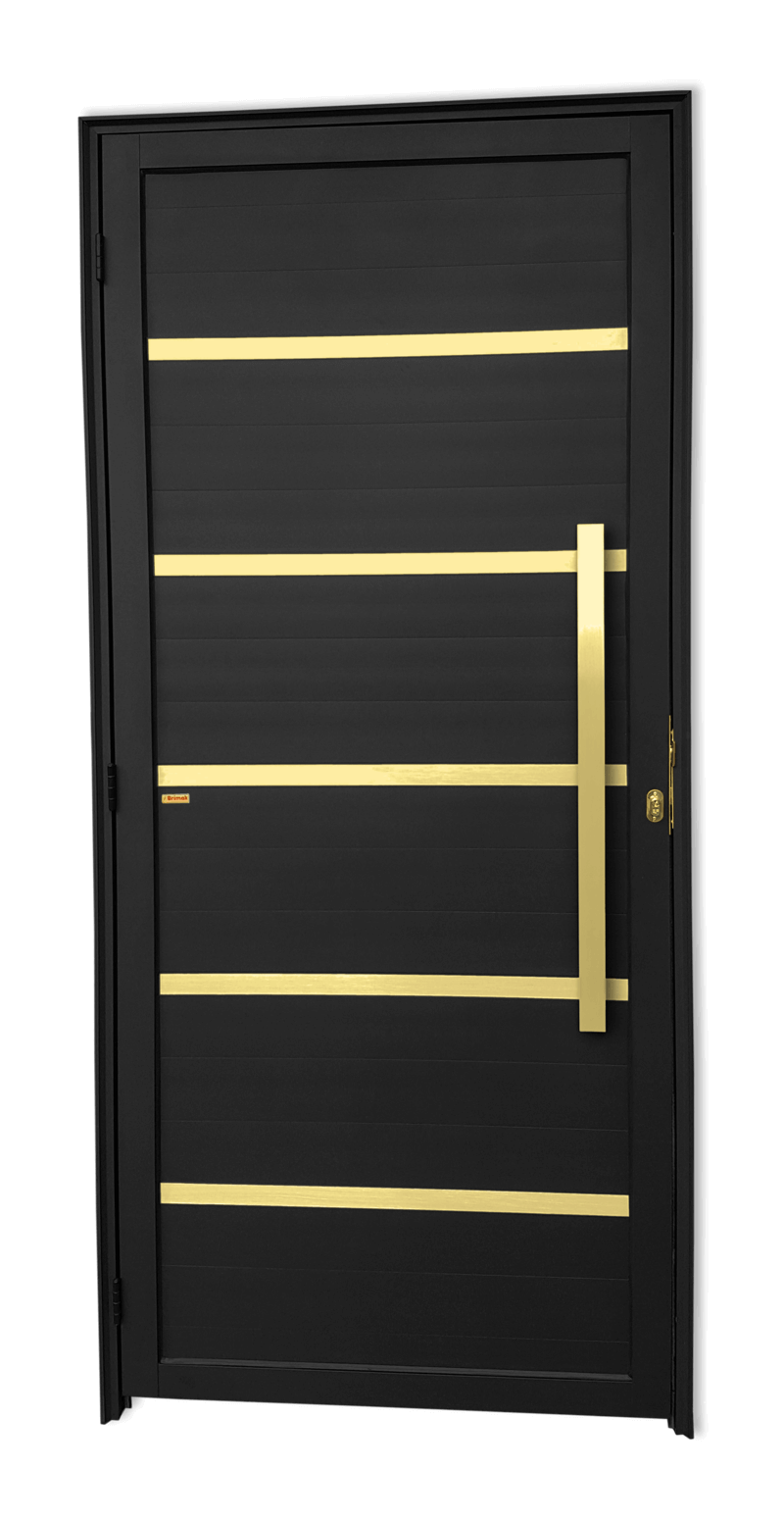 Porta de Alumínio Premium c/Puxador Linha Super-25 Preto Dourado