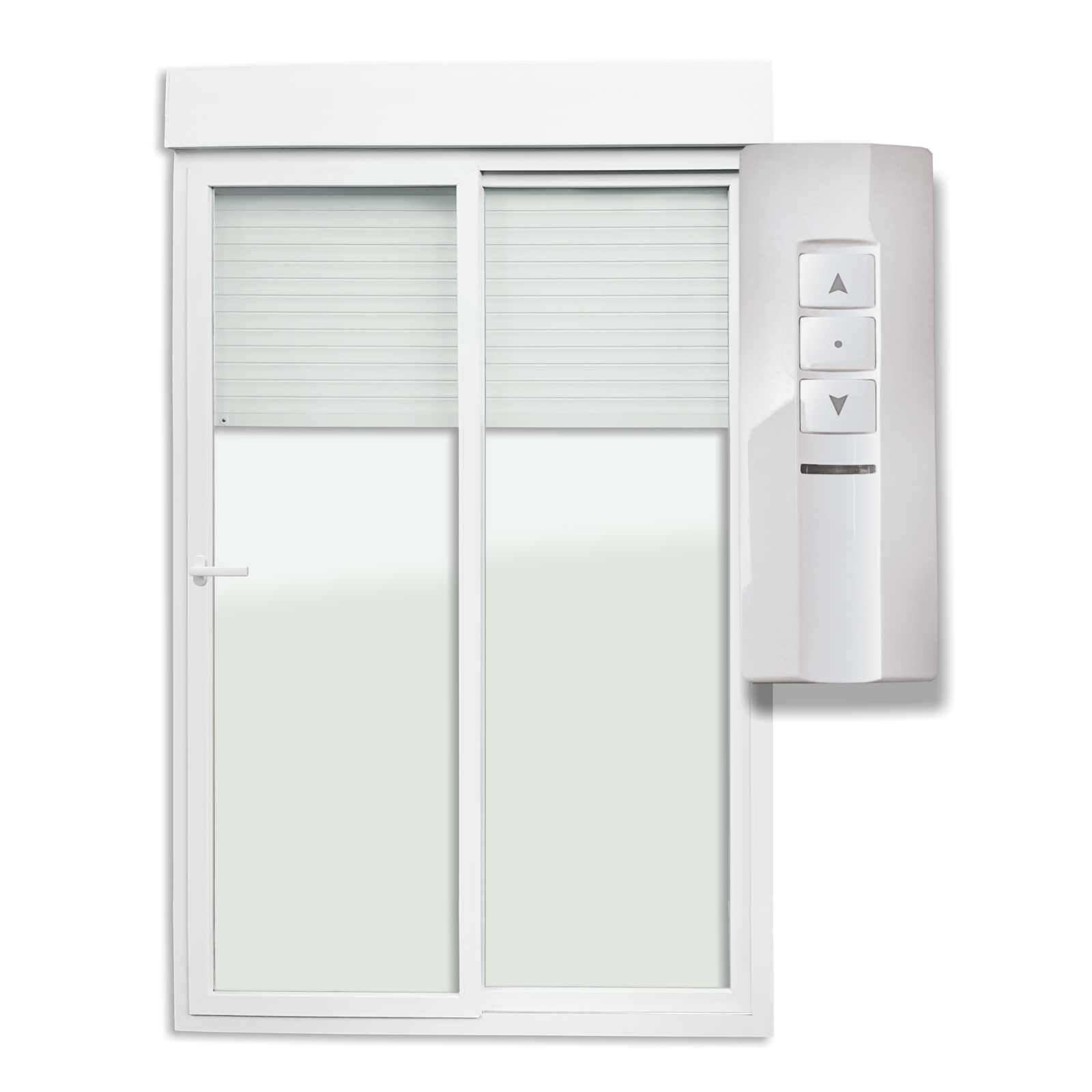 Porta de Correr de PVC com Persiana Integrada, Motor e Controle Remoto 2 Folhas 