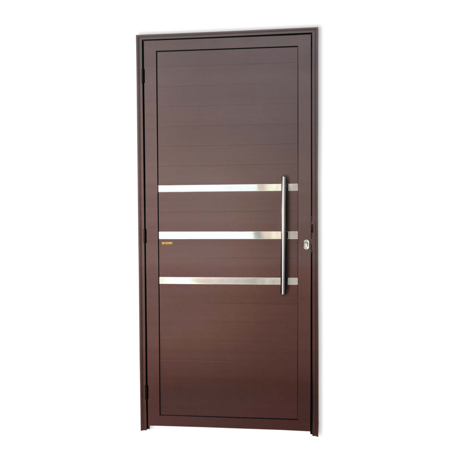 Porta de Alumínio Lambril c/Friso c/Puxador Linha Super-25 corten