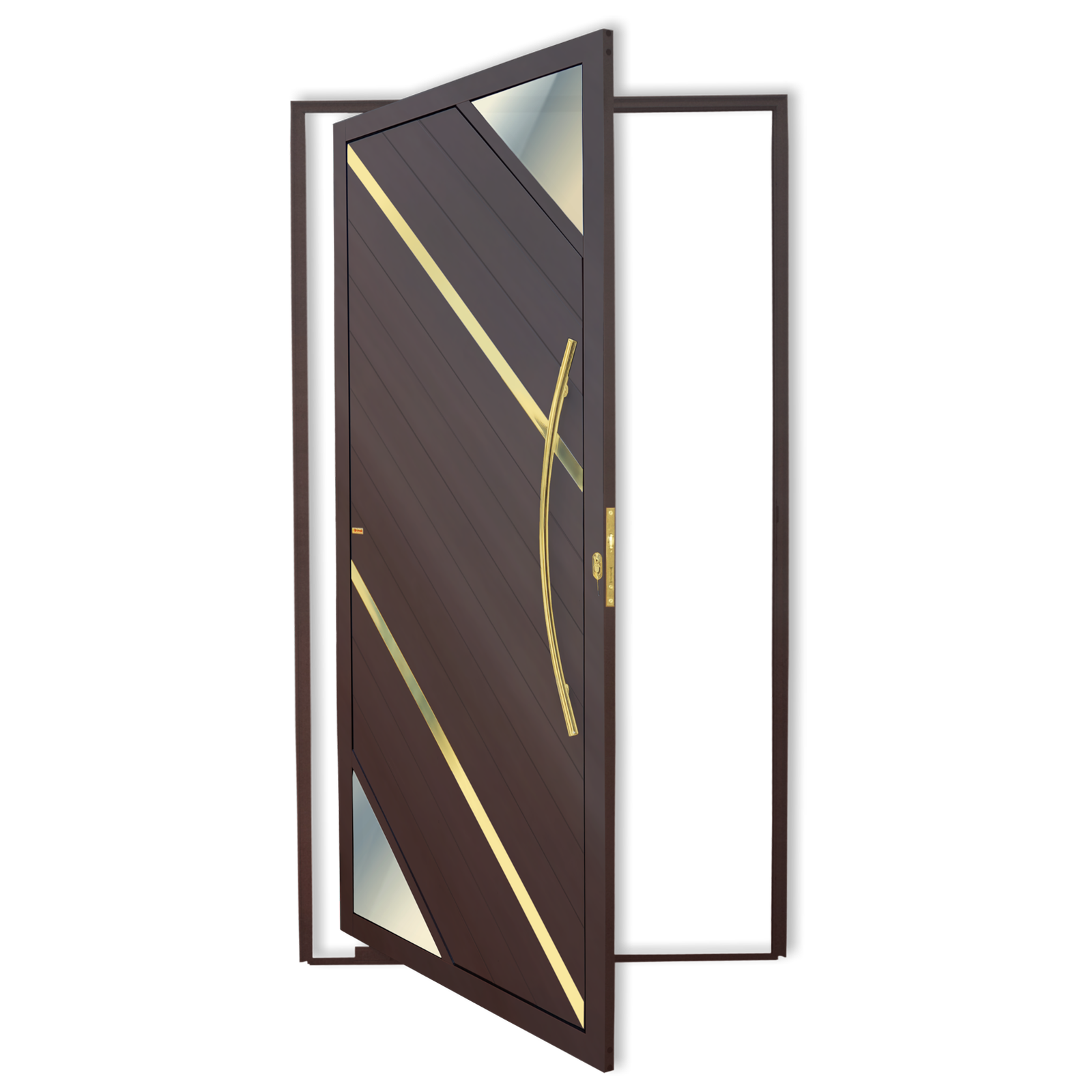 Porta Pivotante de Alumínio Oasis c/Puxador Linha Super-25 corten dourado