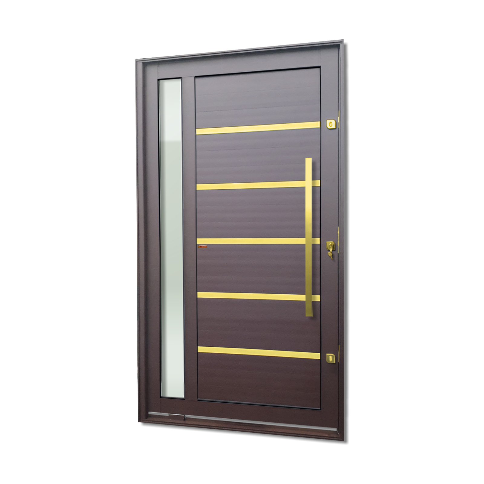 Porta Pivotante de Alumínio Miraggio c/Puxador Linha Elite corten dourado